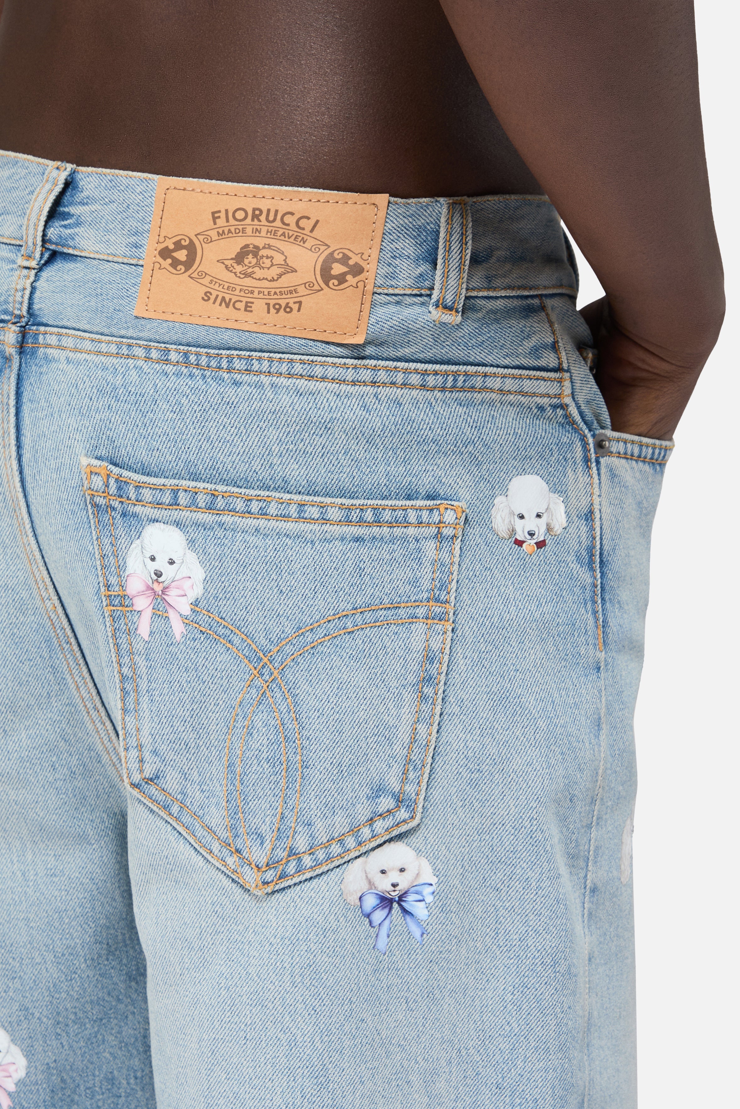 Poodle Print Baggy Jeans Light Blue