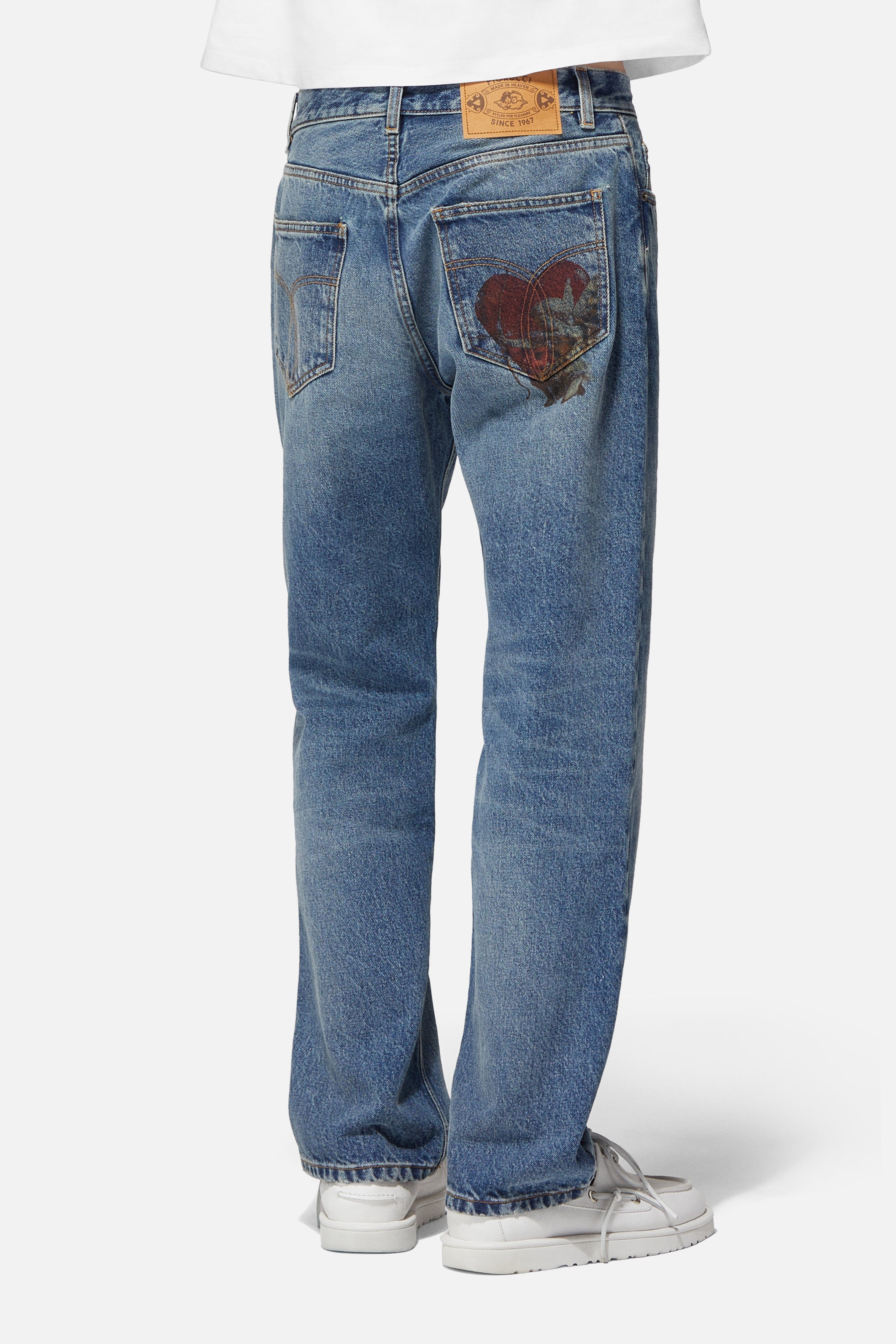 Rock Cupid Print Straight Fit Jeans Mid Blue