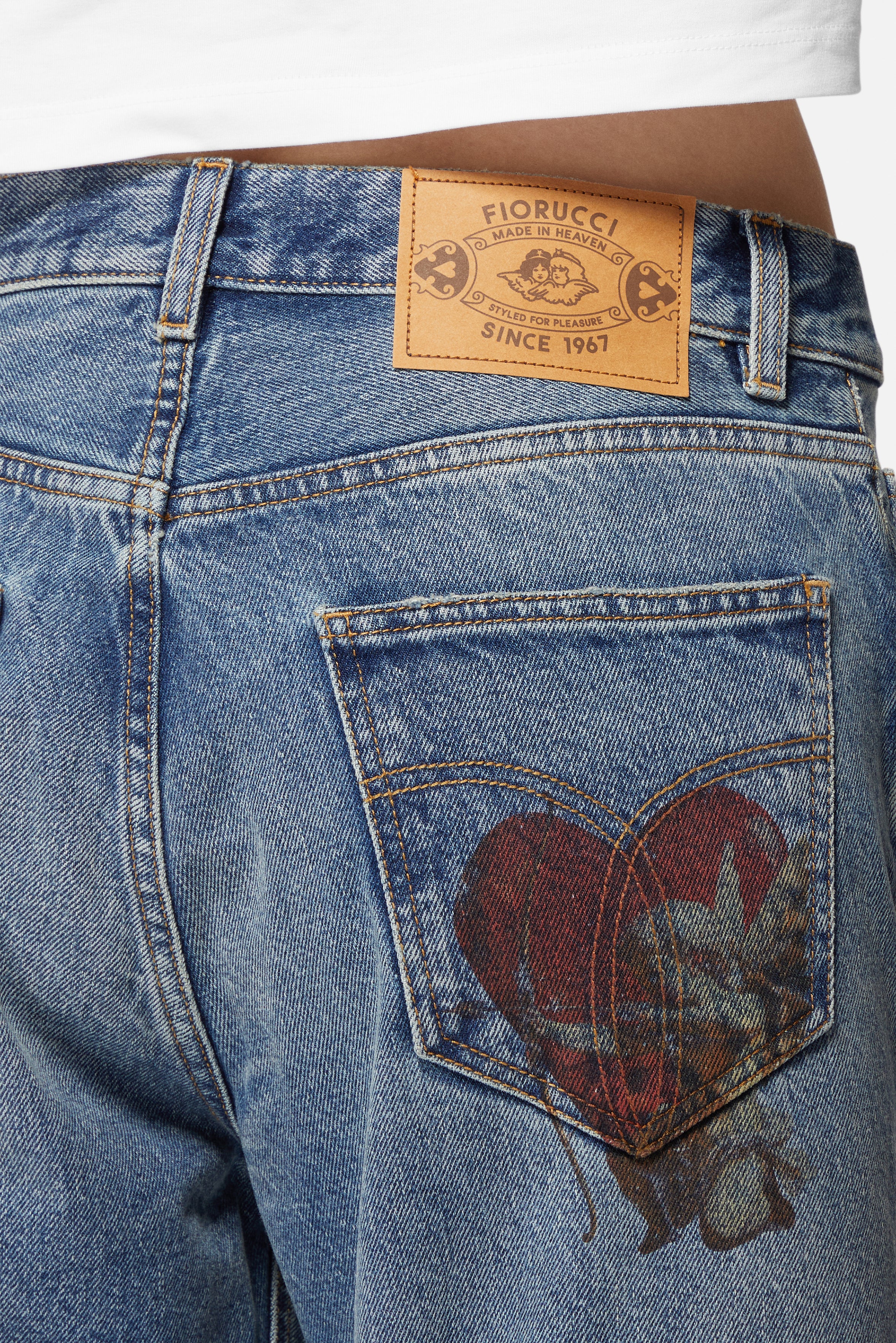 Rock Cupid Print Straight Fit Jeans Mid Blue