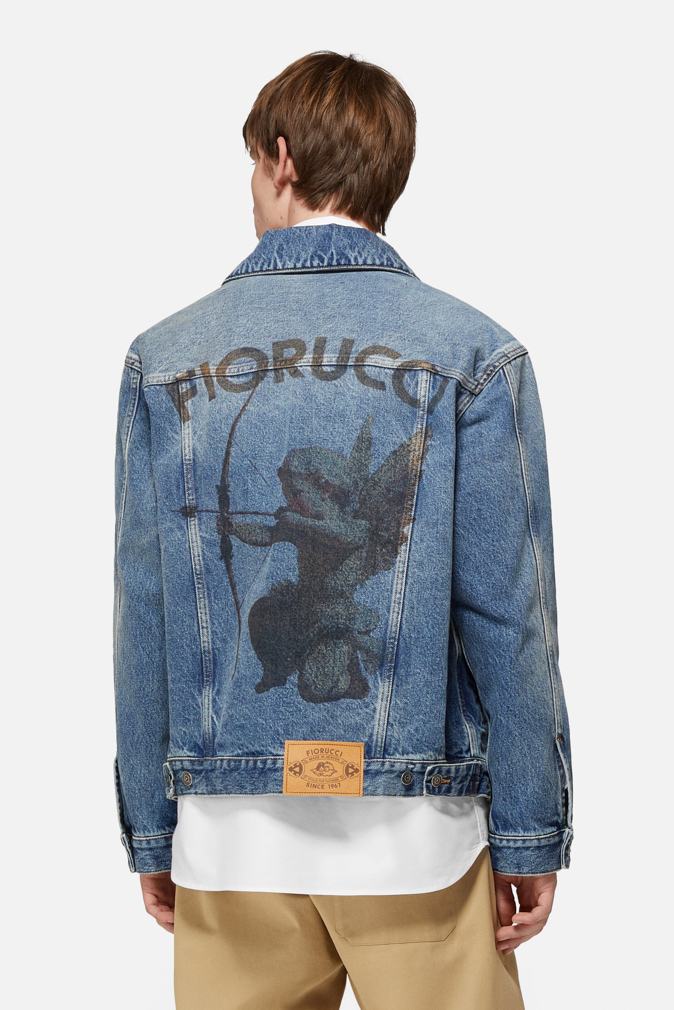 Rock Cupid Print Denim Jacket Mid Blue