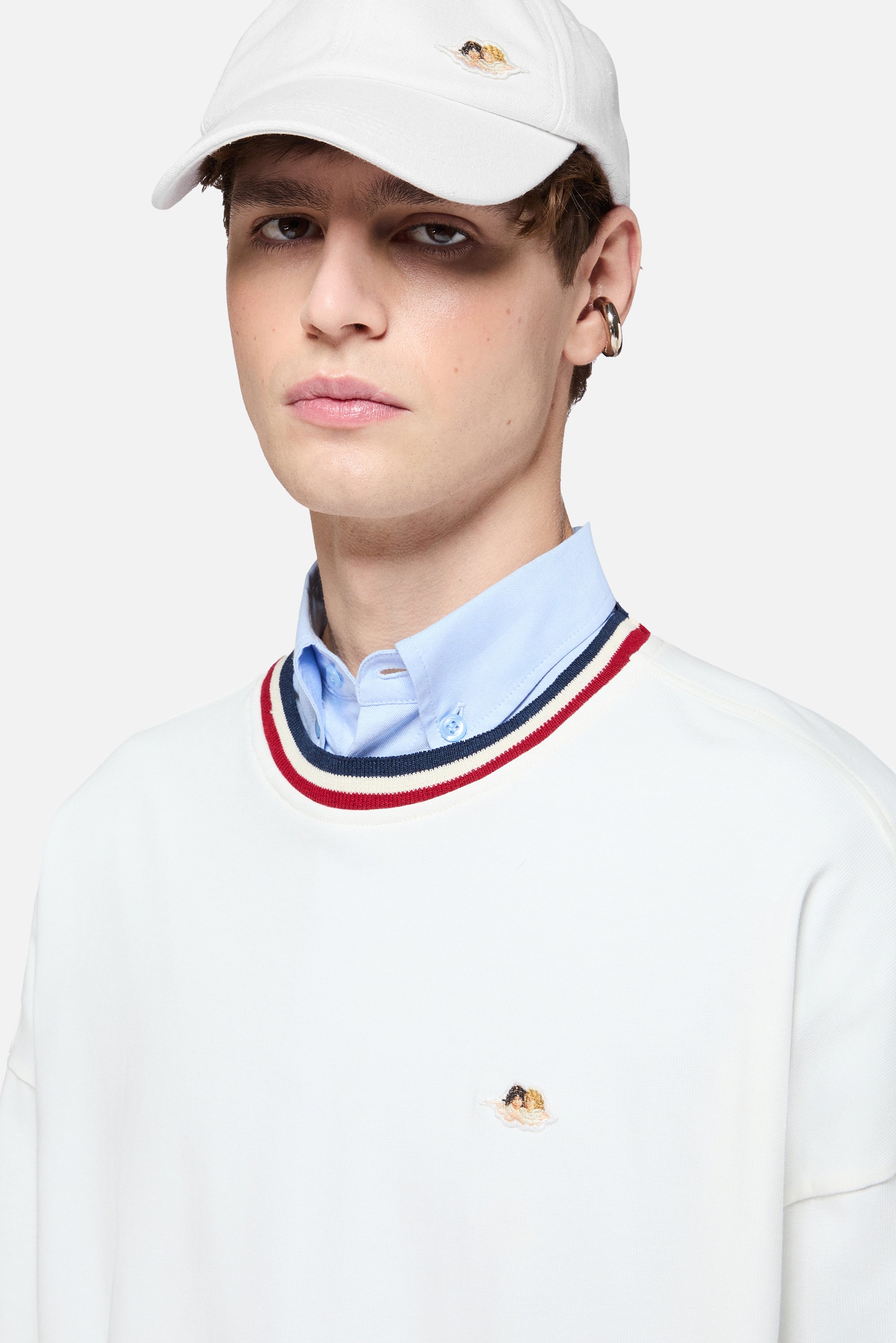 Stripe Collar Long Sleeve T-Shirt White