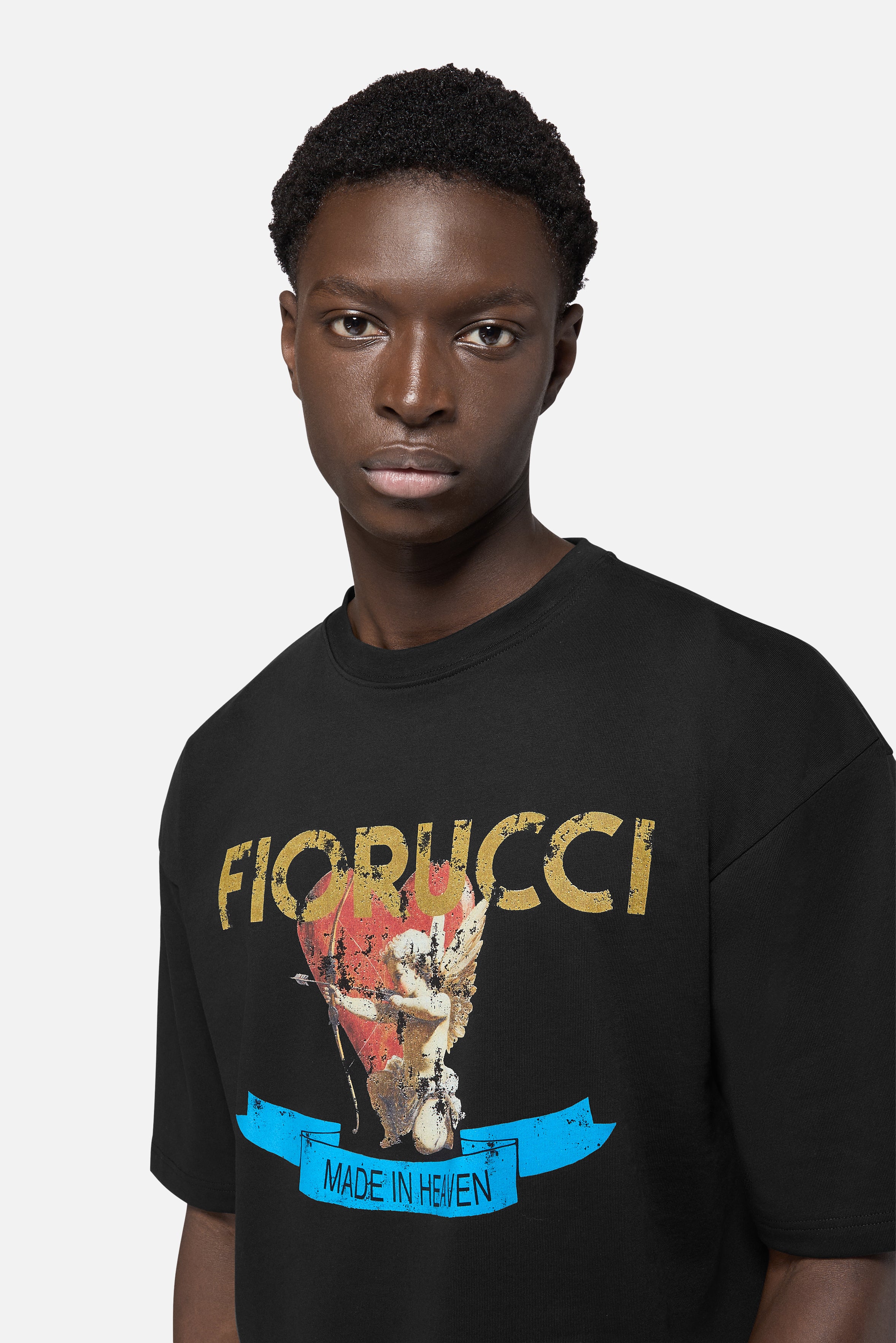 ウ*メ様 Fiorucci ストライプシャツ Rock Cupid Logo Relaxed T-Shirt Black | Fiorucci