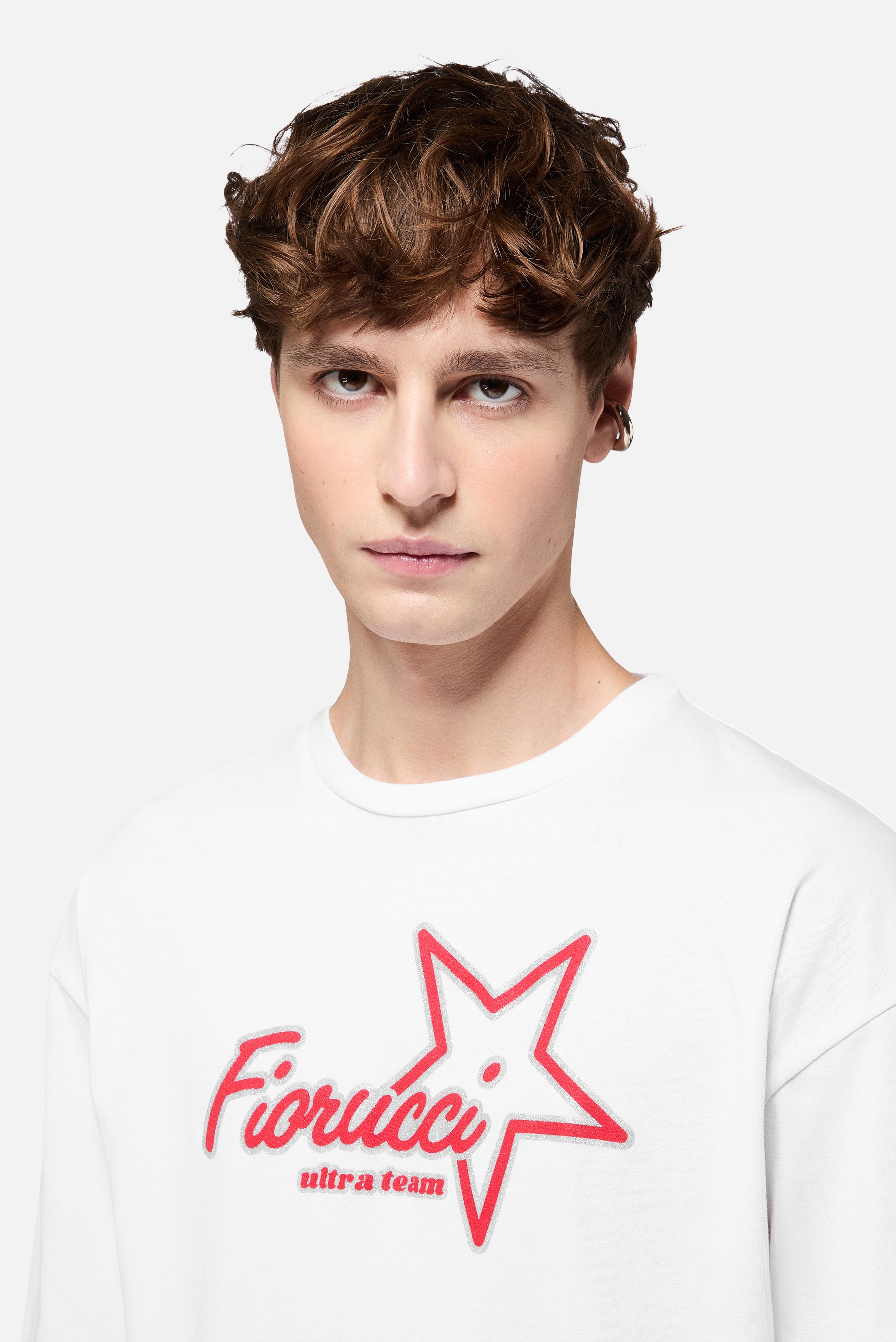 トップス star lettering tee (white) Ultra Team Glitter Star Logo Relaxed T-Shirt White | Fiorucci