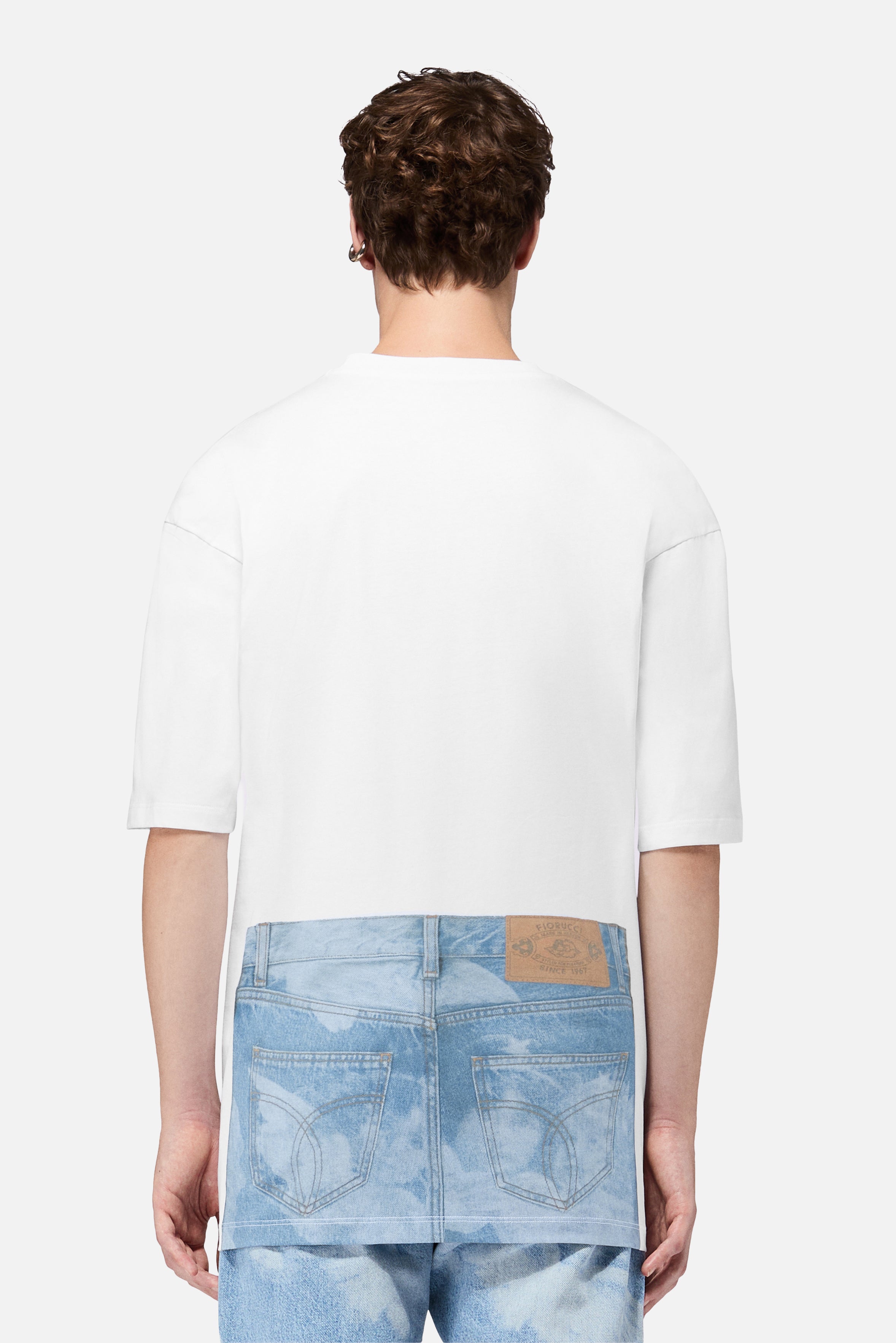 Angel Jeans Print Long Relaxed T-Shirt White