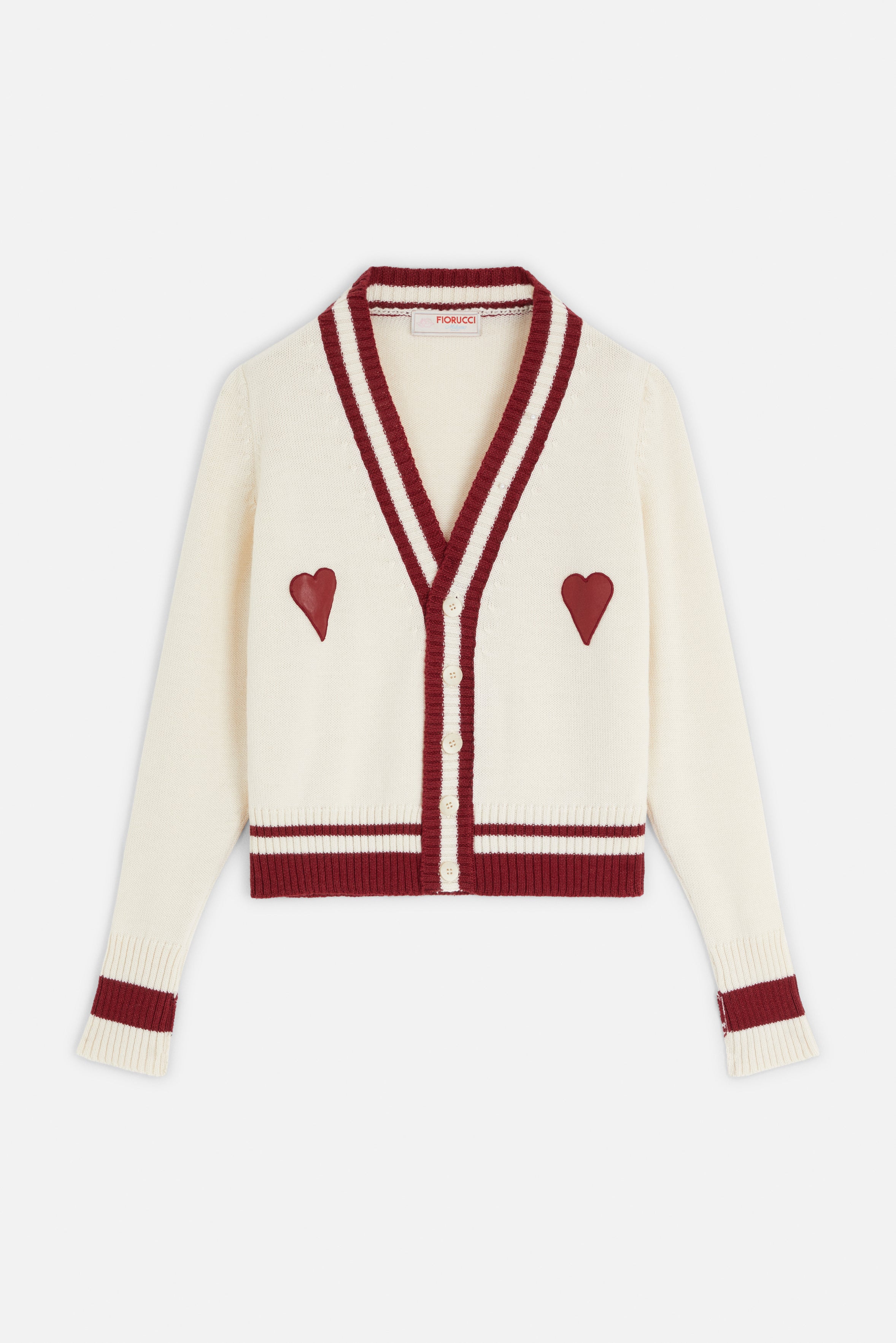 Double Heart Wool Cardigan Cream
