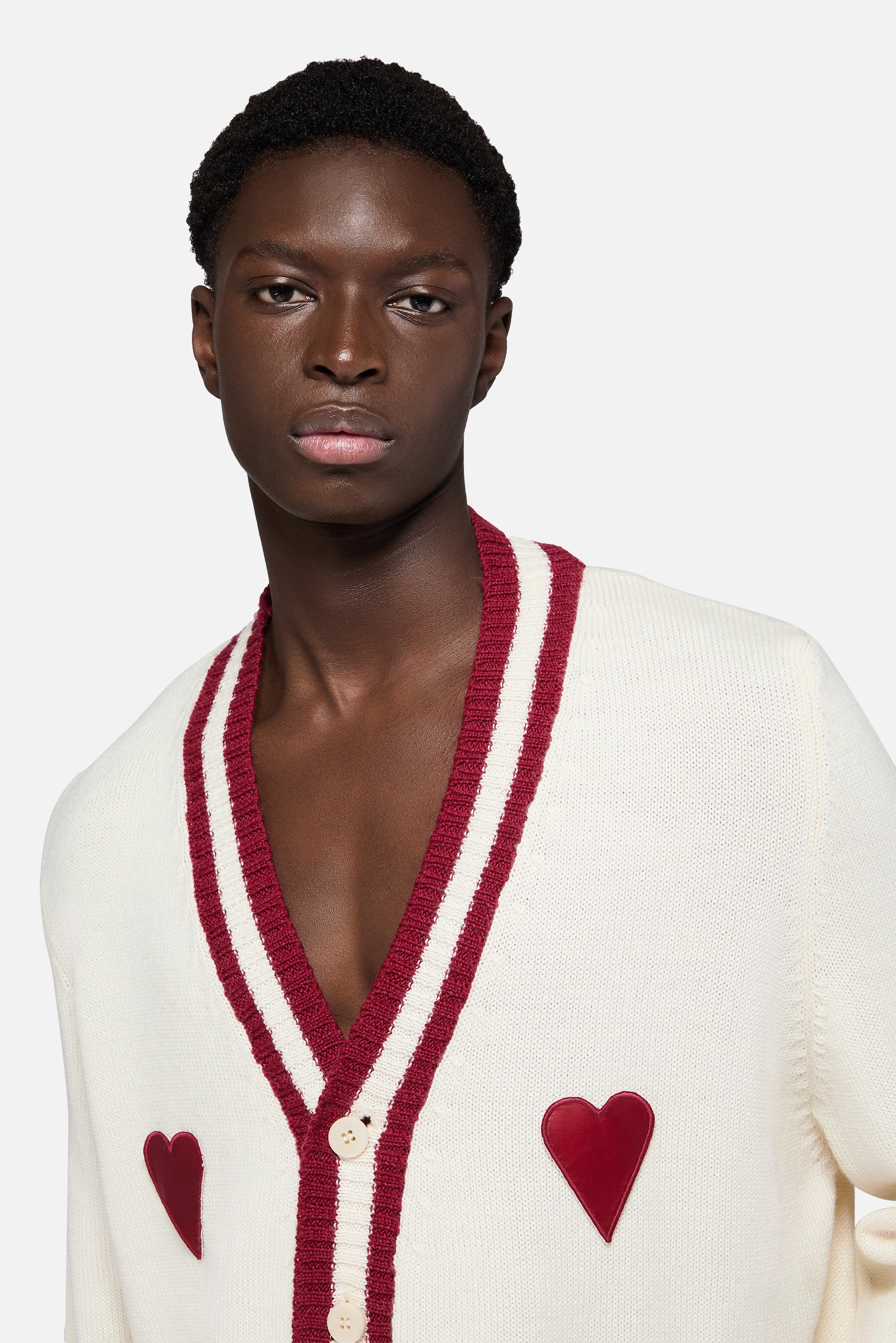 Double Heart Wool Cardigan Cream