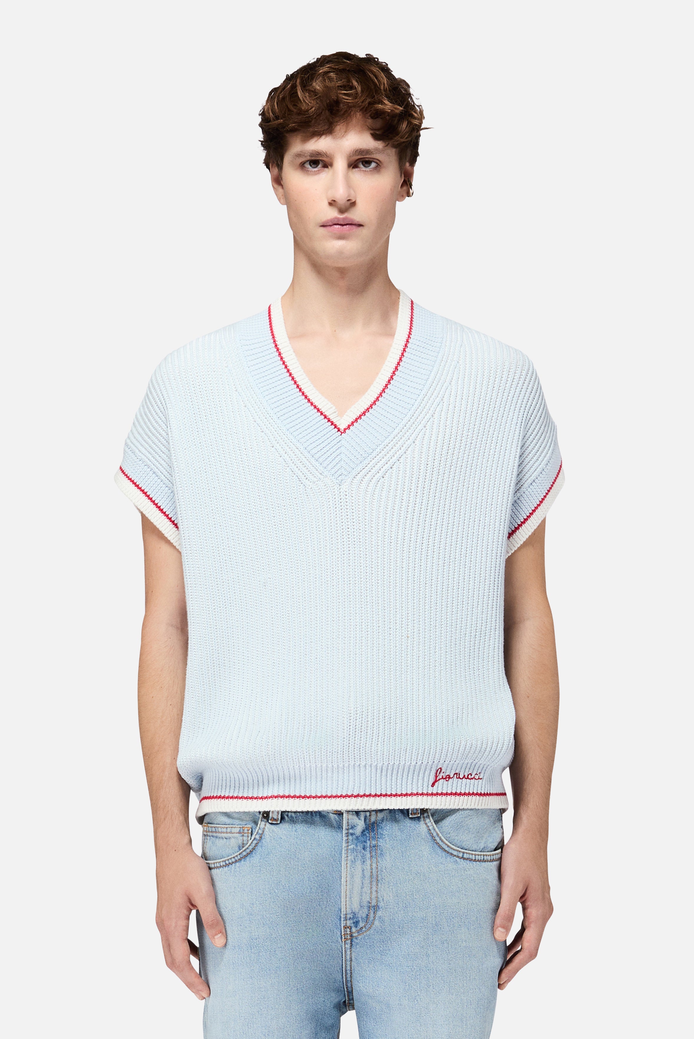 Striped V-Neck Vest Light Blue