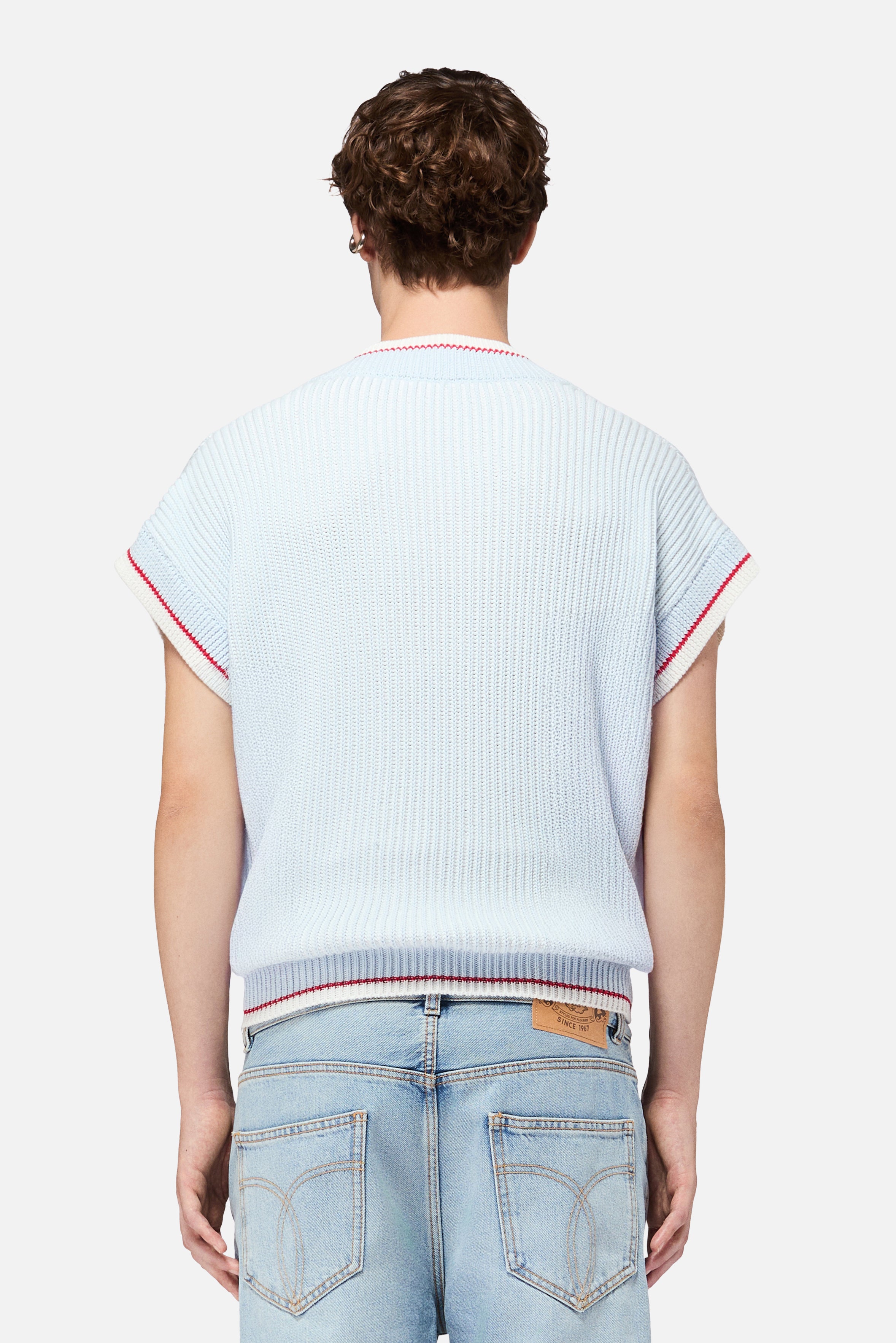 Striped V-Neck Vest Light Blue