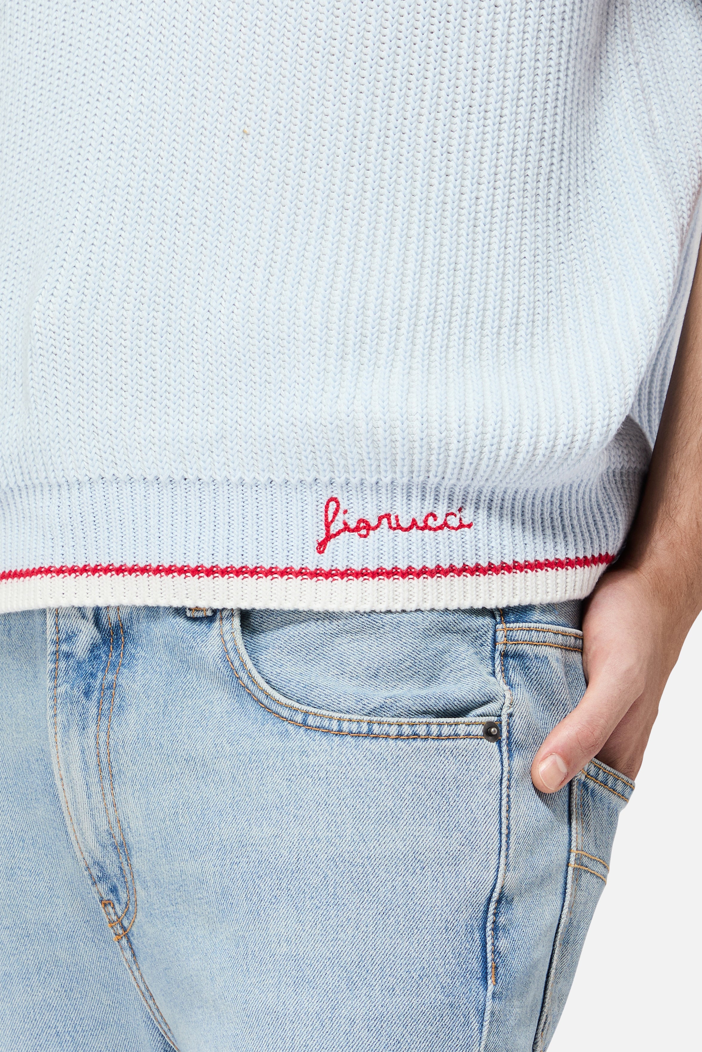 Striped V-Neck Vest Light Blue