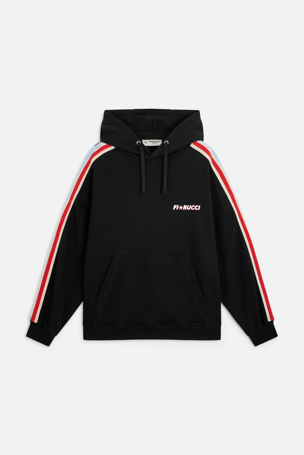 Striped Star Logo Relaxed Hoodie Black