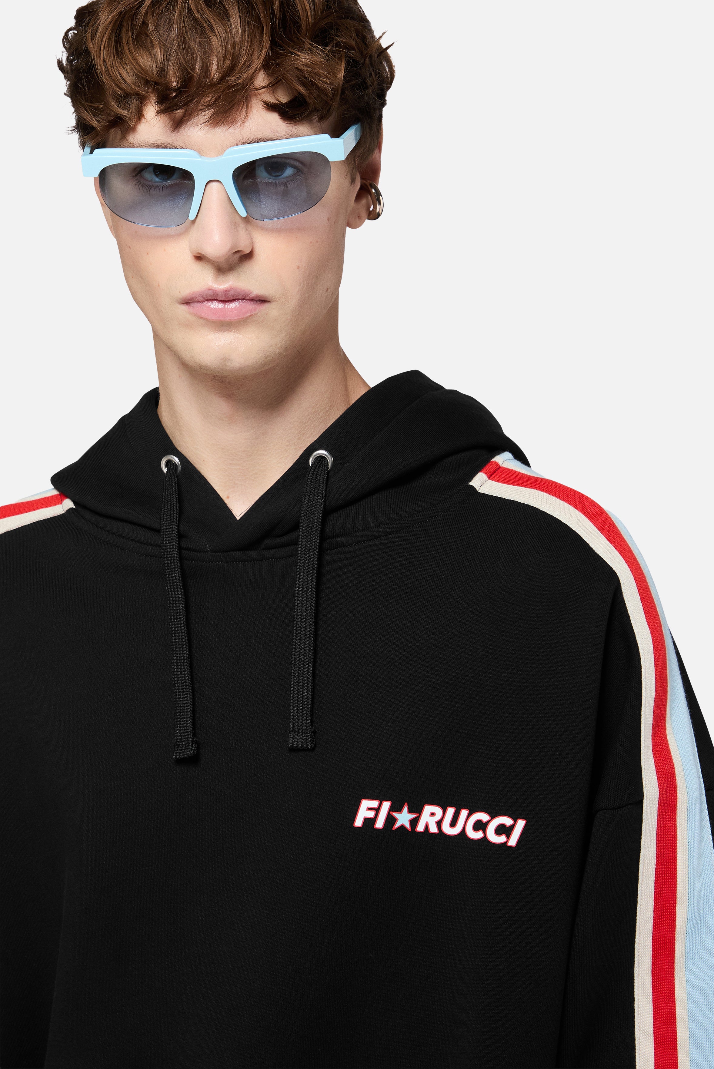 Striped Star Logo Relaxed Hoodie Black