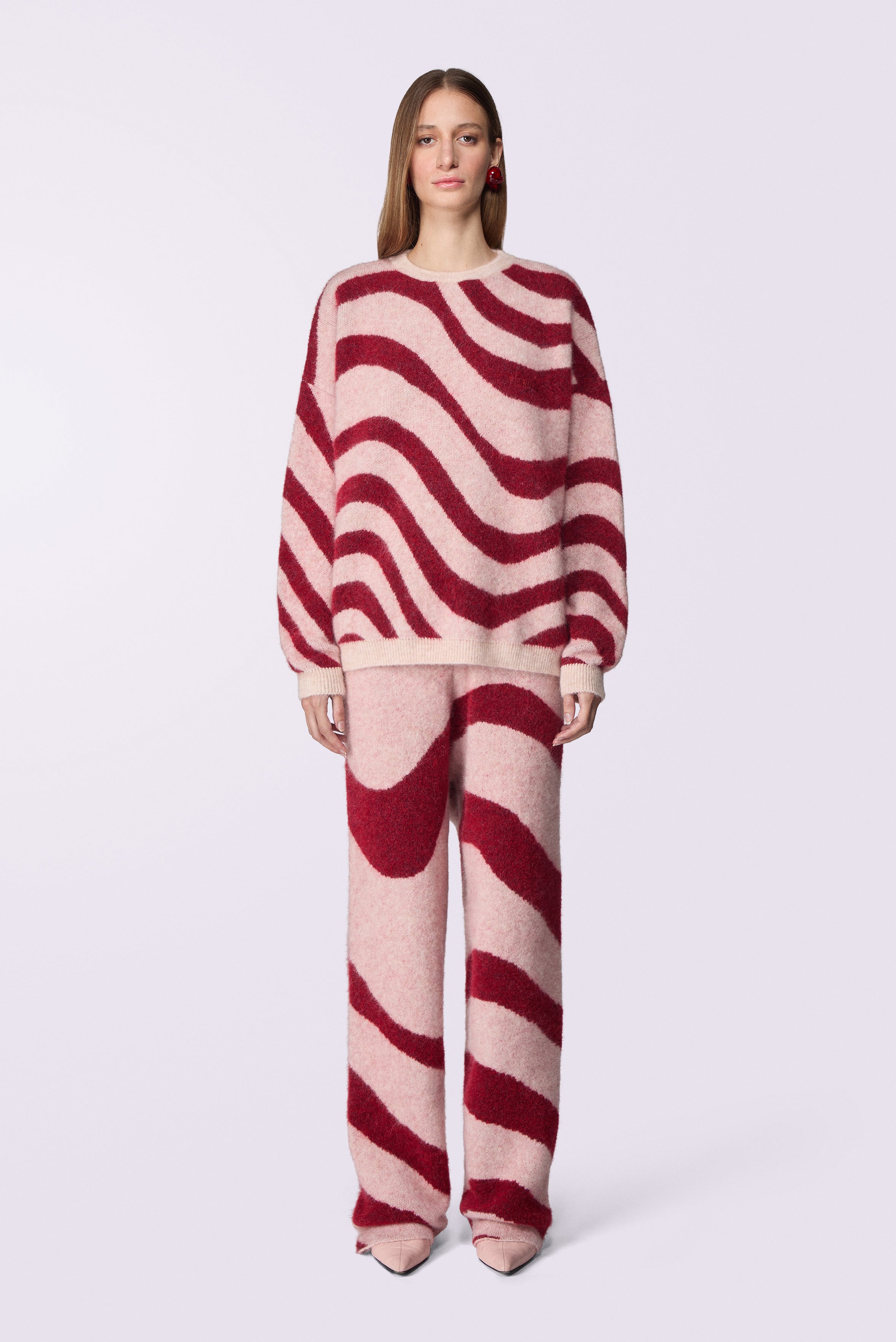 Unisex Candy Stripe Knit Trousers Red