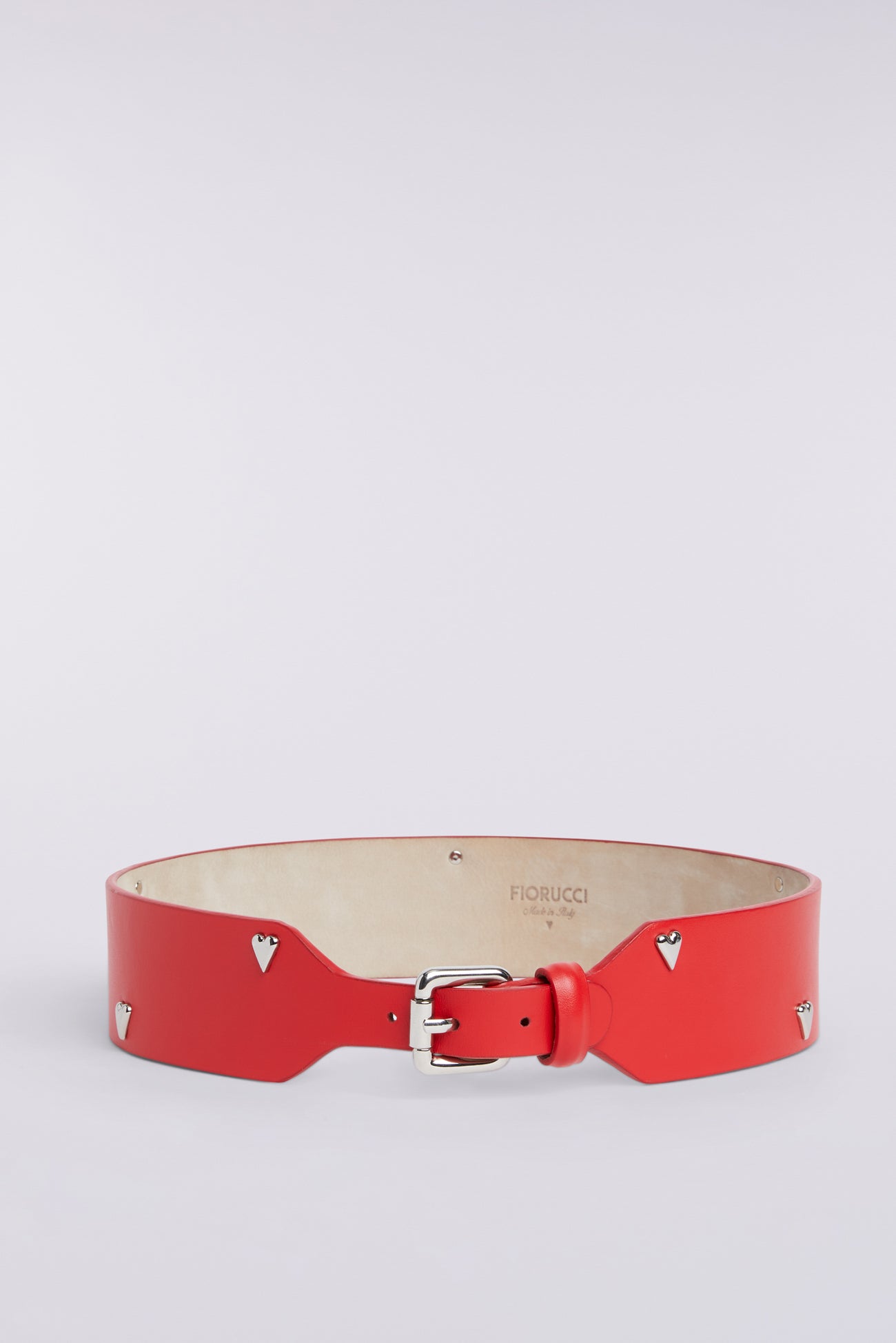 Heart Stud Leather Belt Red