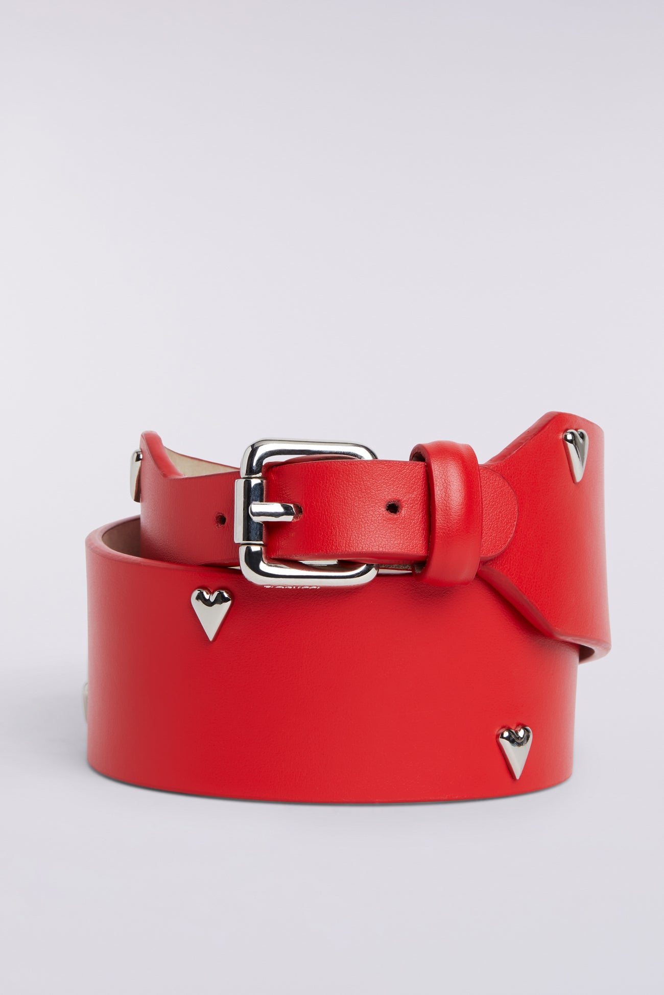 Heart Stud Leather Belt Red
