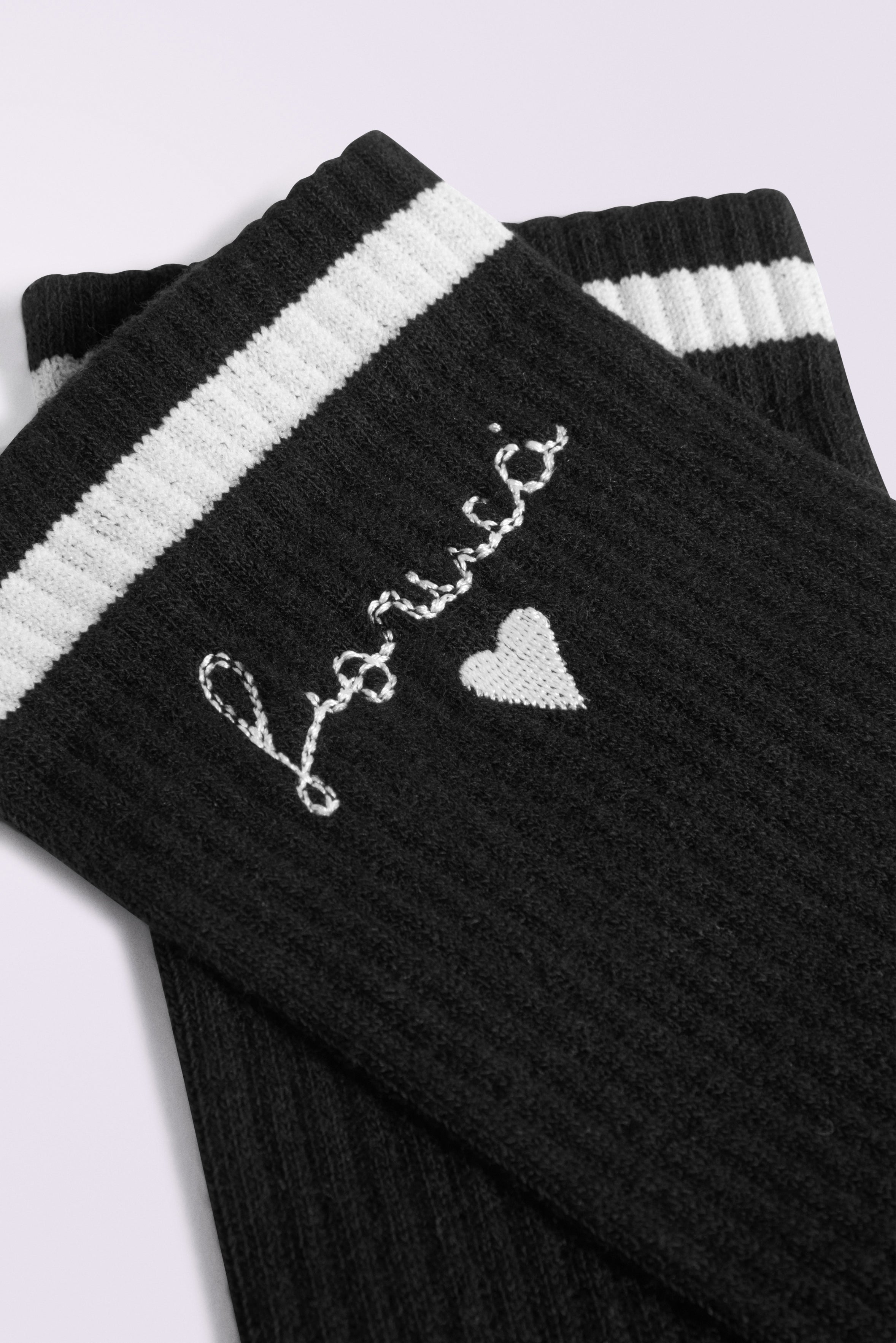 Embroidered Heart Socks Black