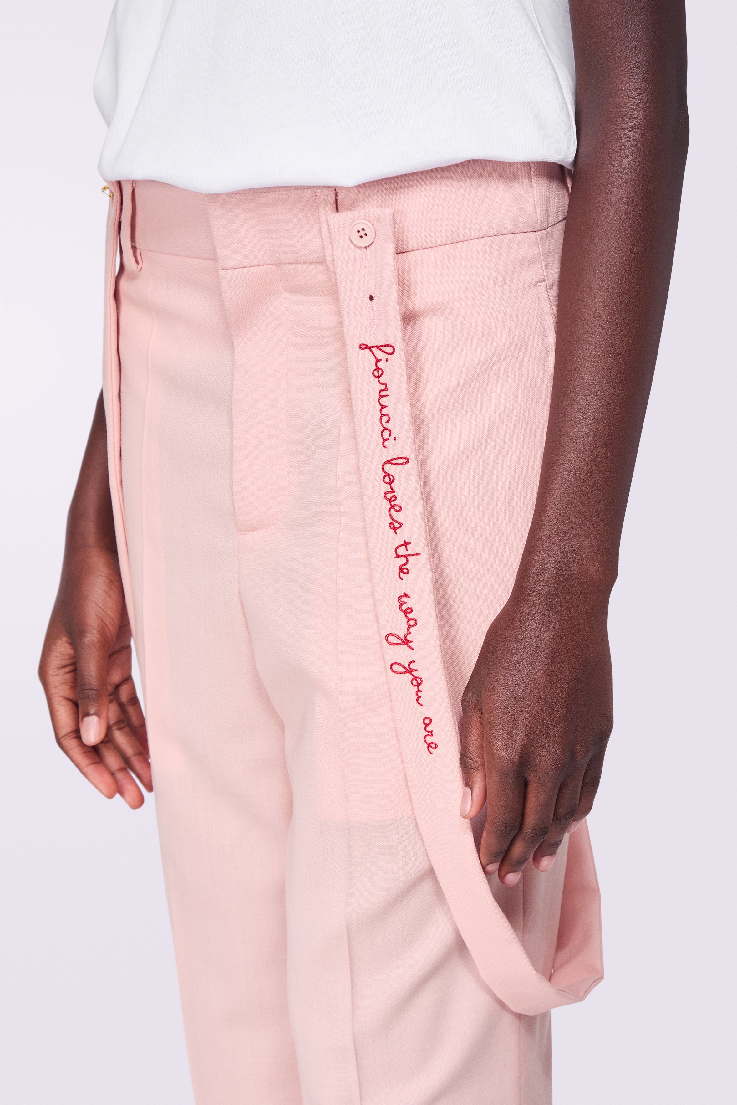 Embroidered Suspender Trousers Pink