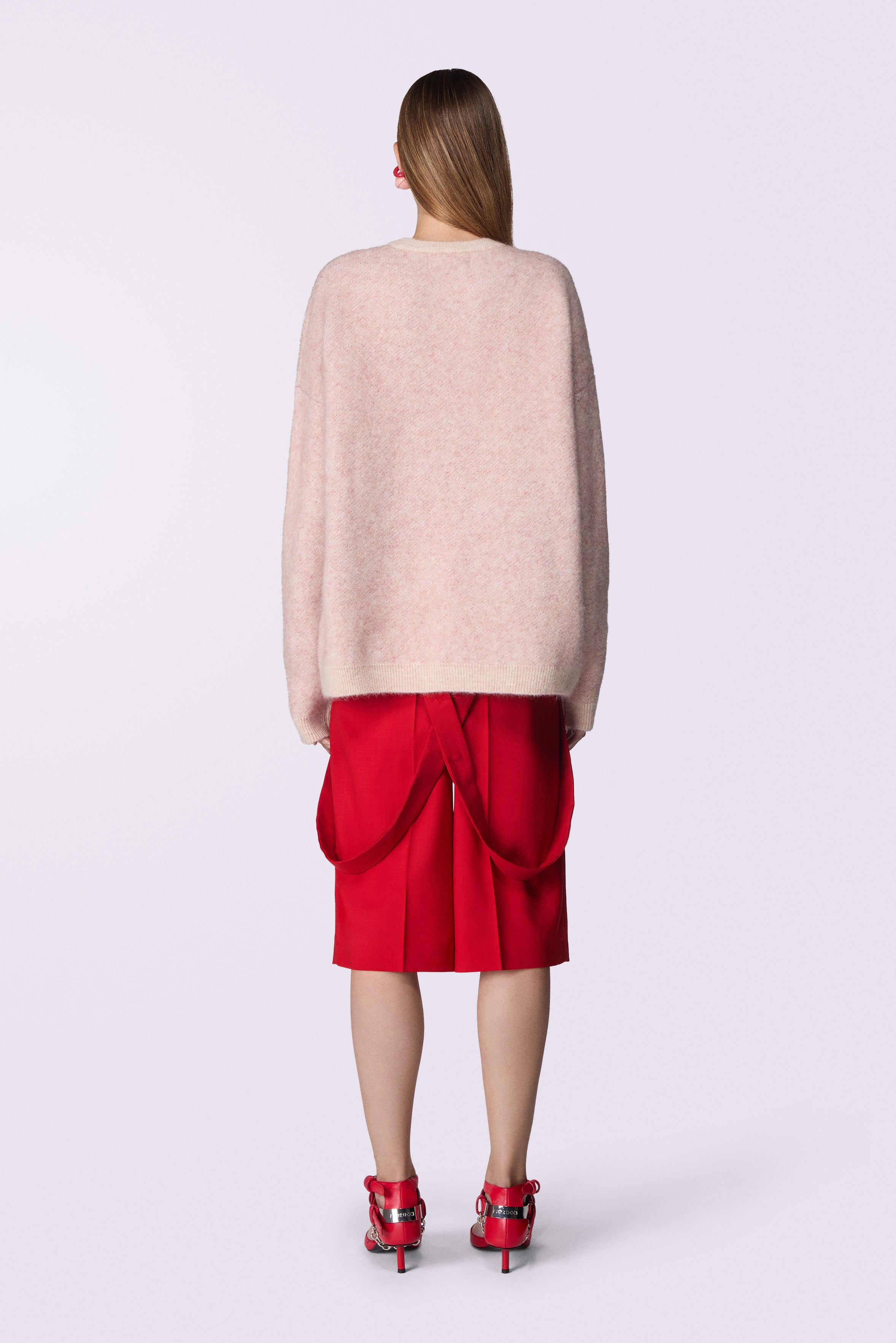 Embroidered Suspender Shorts Red