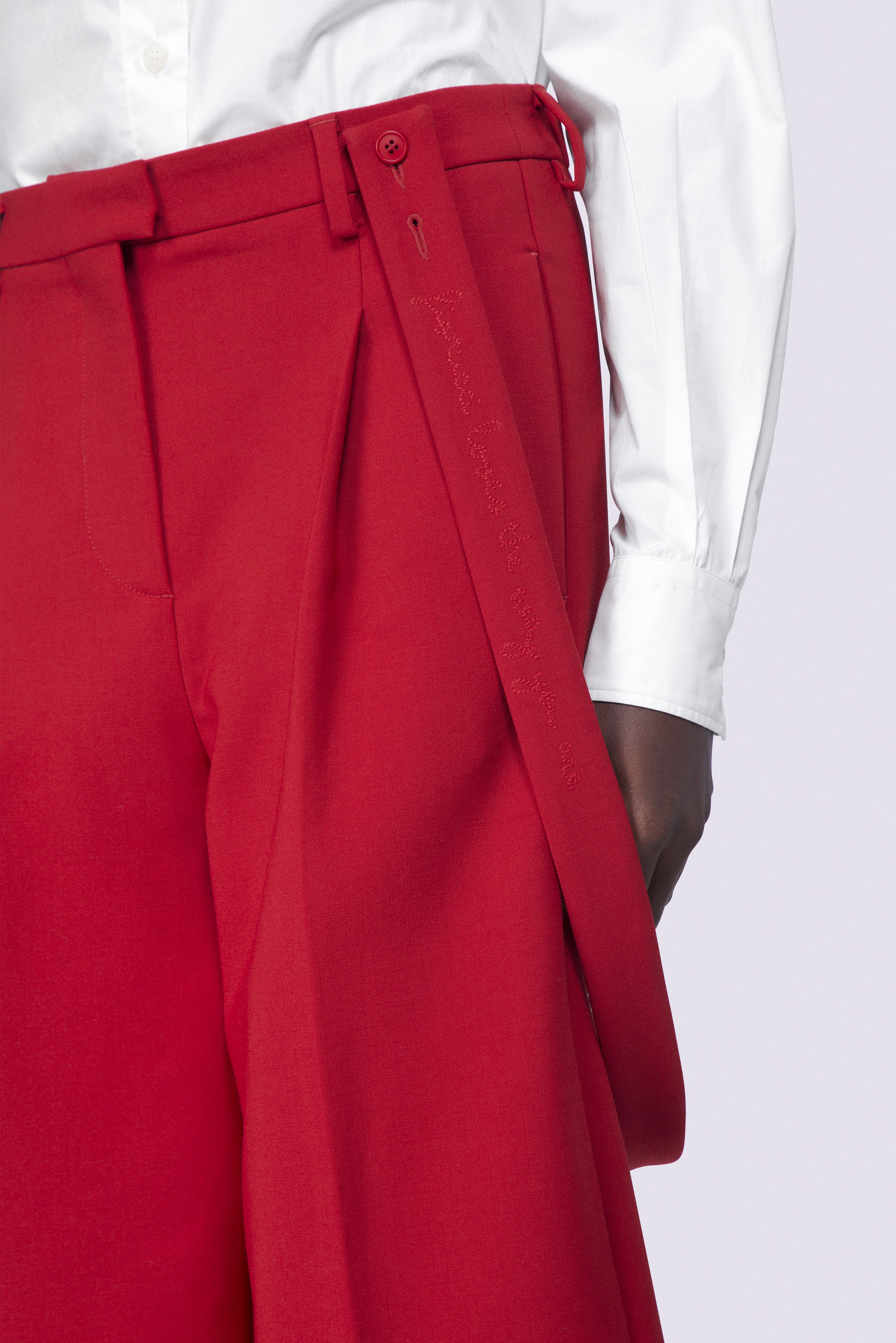 Embroidered Suspender Shorts Red