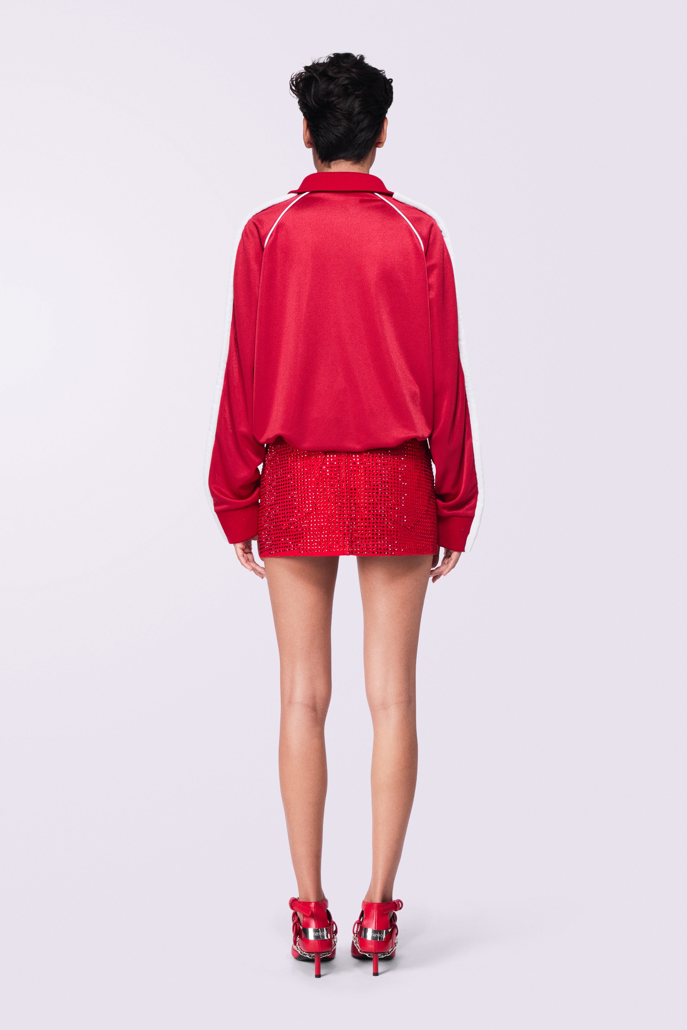 Rhinestone Denim Mini Skirt Red