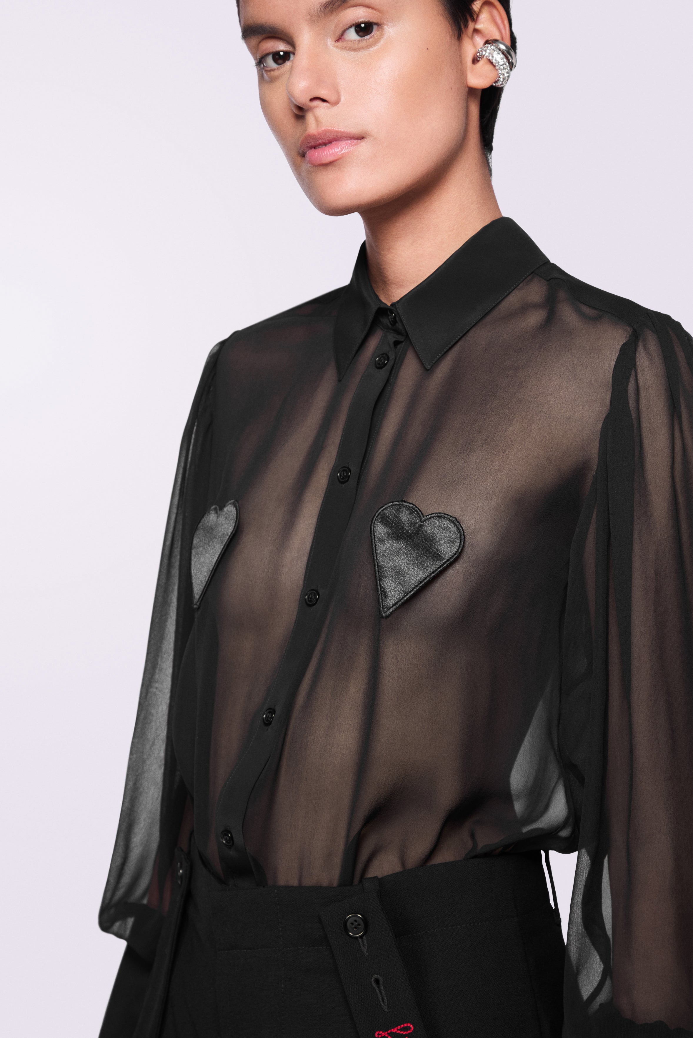 Tulle Heart Bodysuit Black