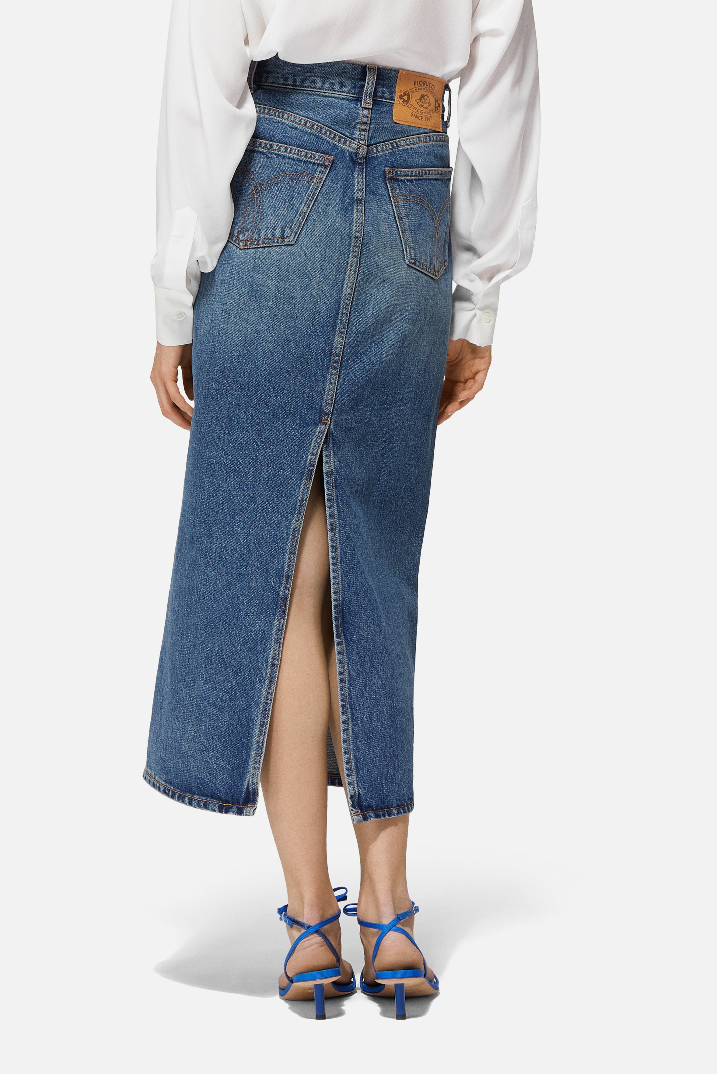 Denim Midi Skirt Mid Blue