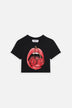 Cherry Mouth Graphic Cropped T-Shirt Black