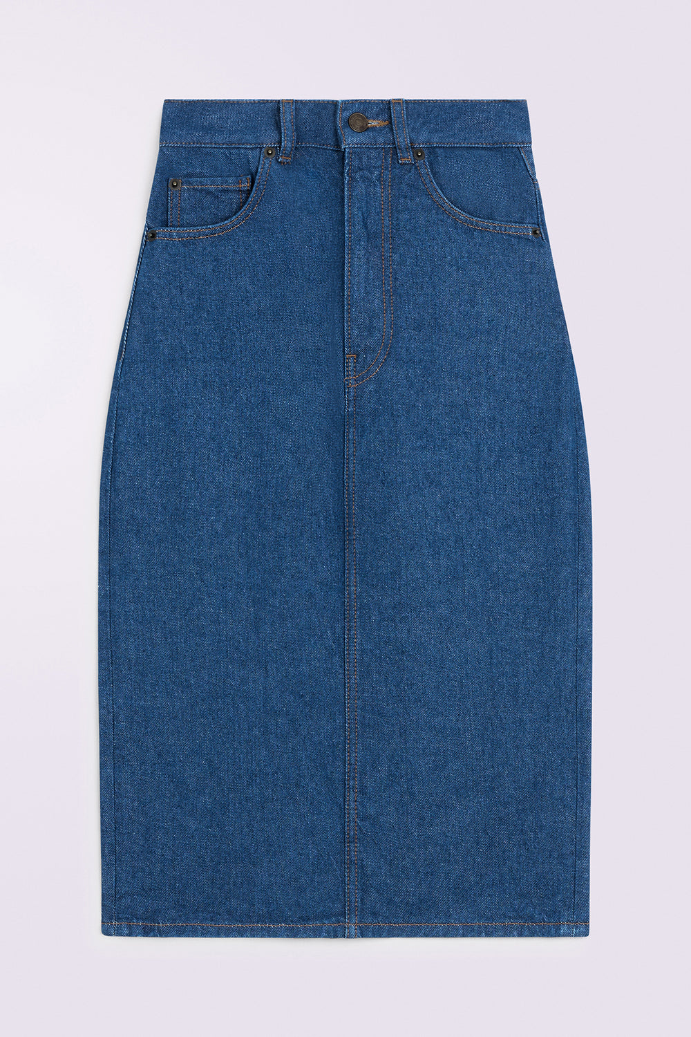 Heart Patch Denim Midi Skirt Rinse Blue