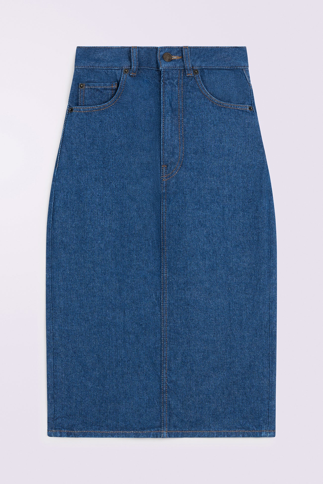 Heart Patch Denim Midi Skirt Rinse Blue