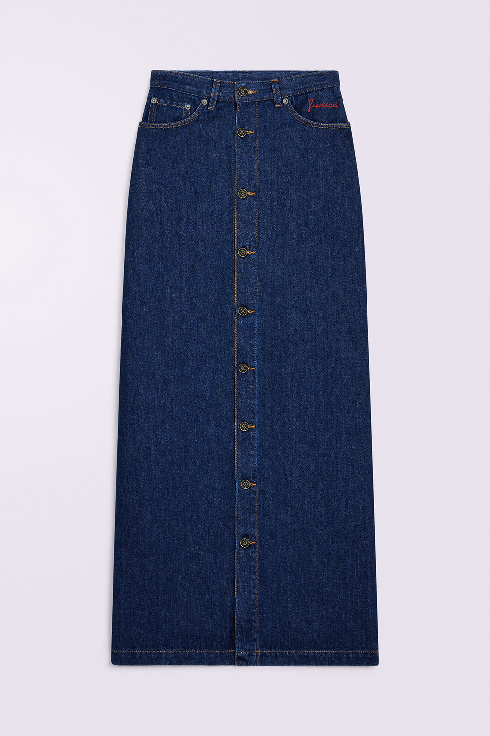 Embroidered Denim Maxi Skirt Deep Blue