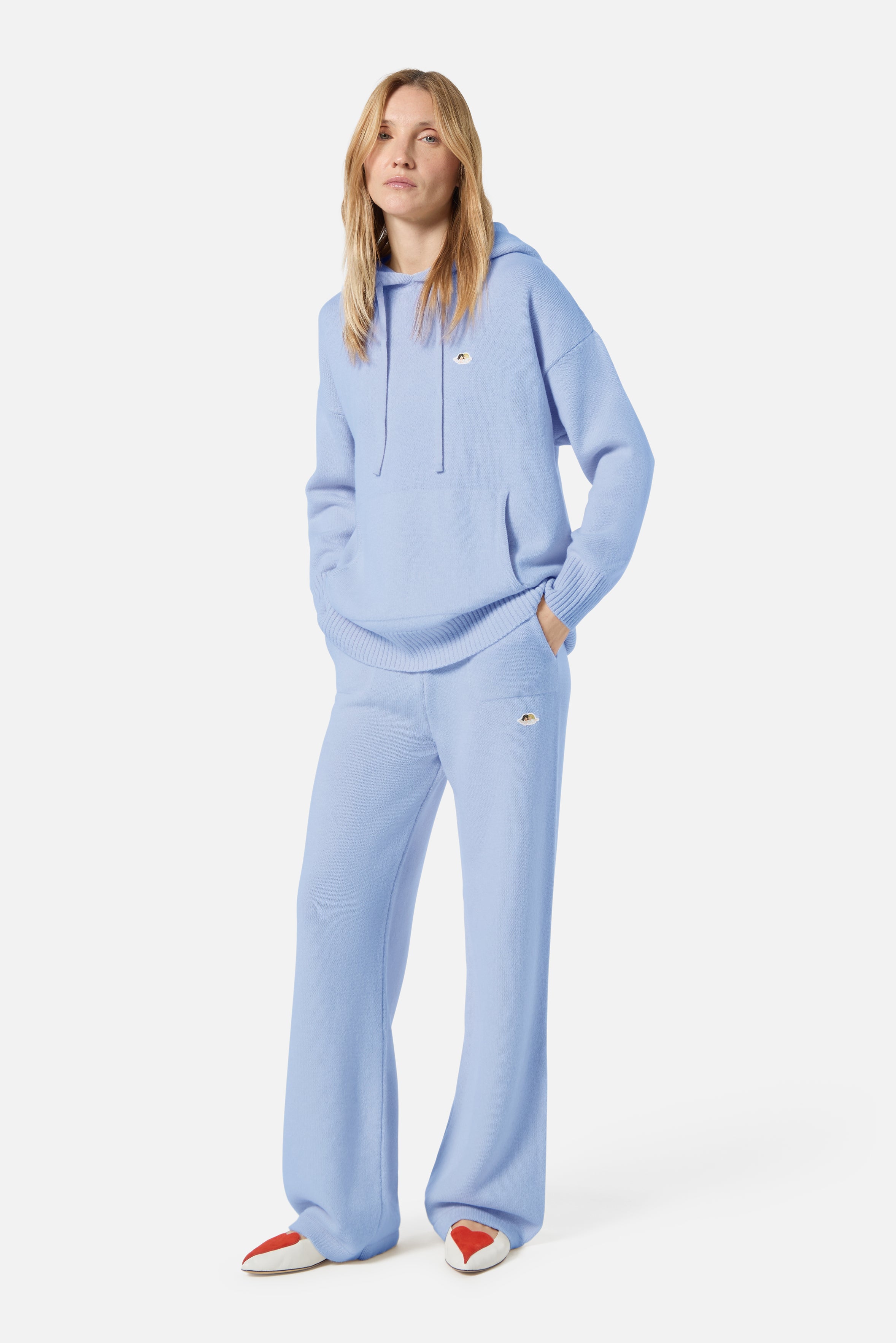 Angels Patch Knit Trousers Light Blue