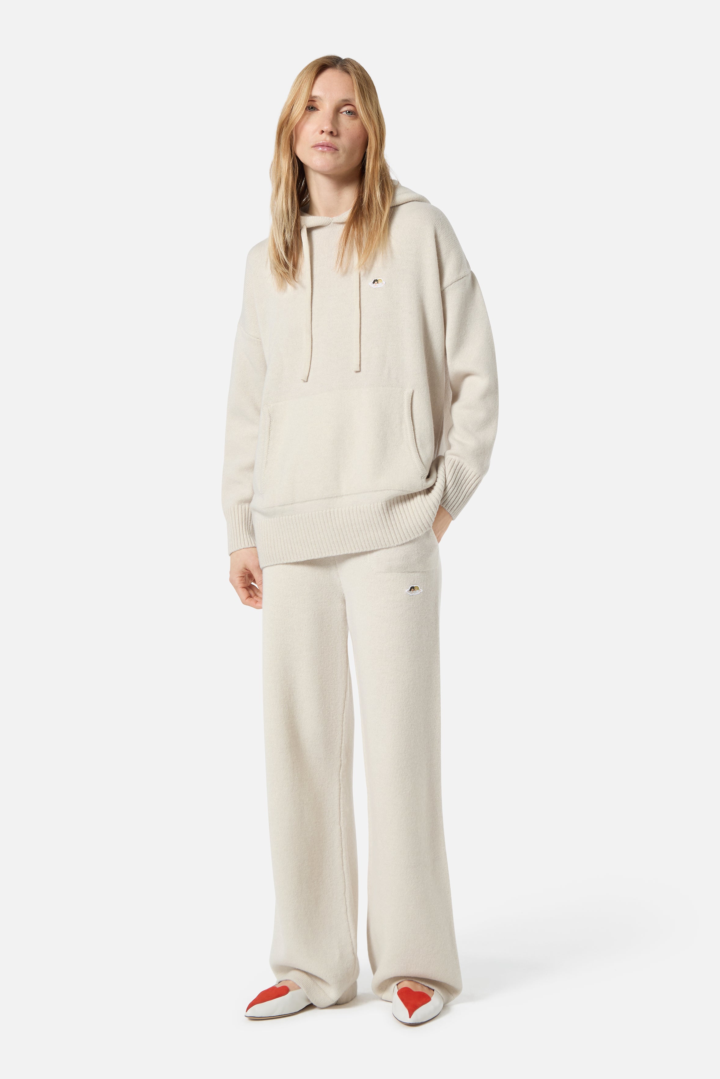Angels Patch Knit Trousers Beige