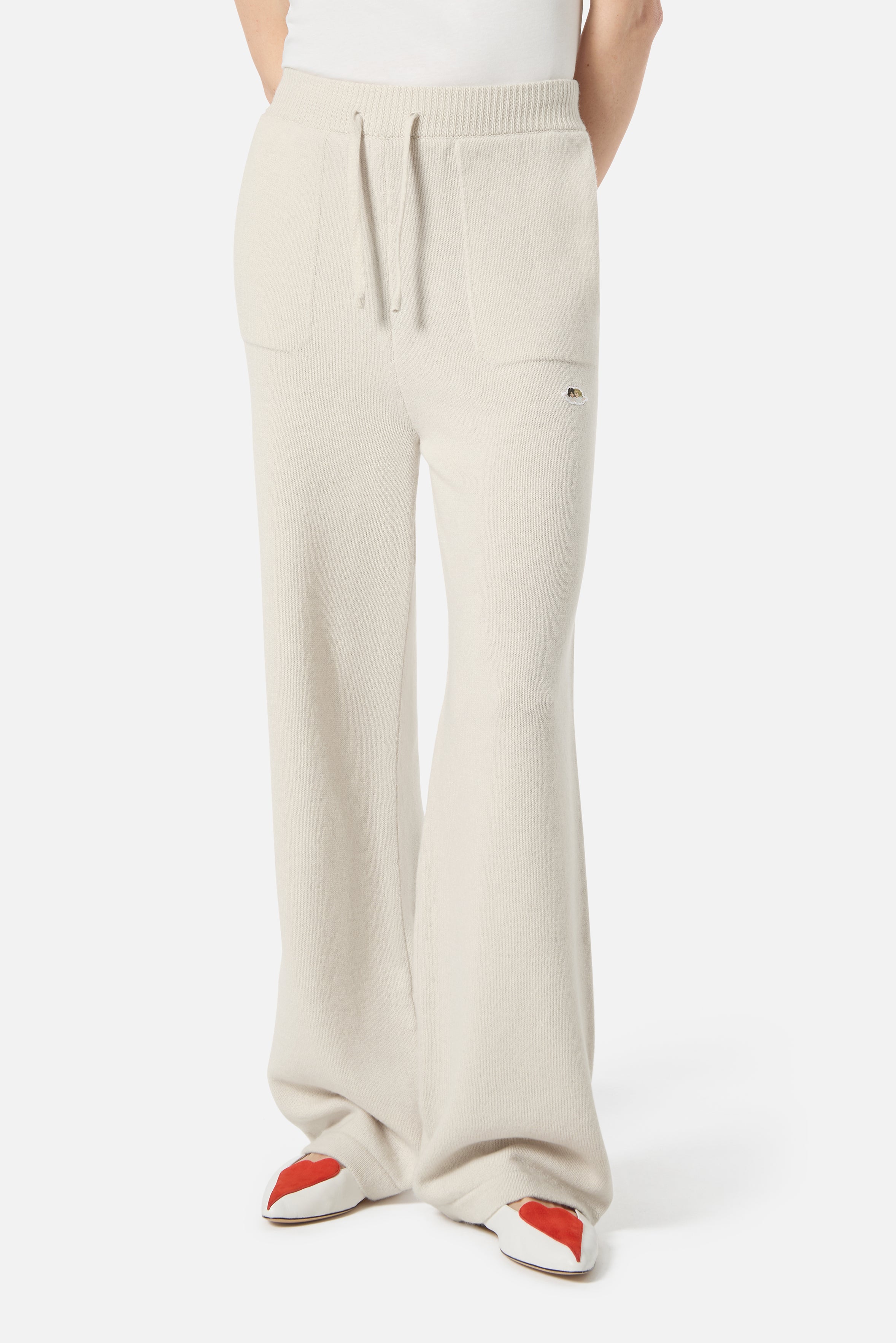 Angels Patch Knit Trousers Beige