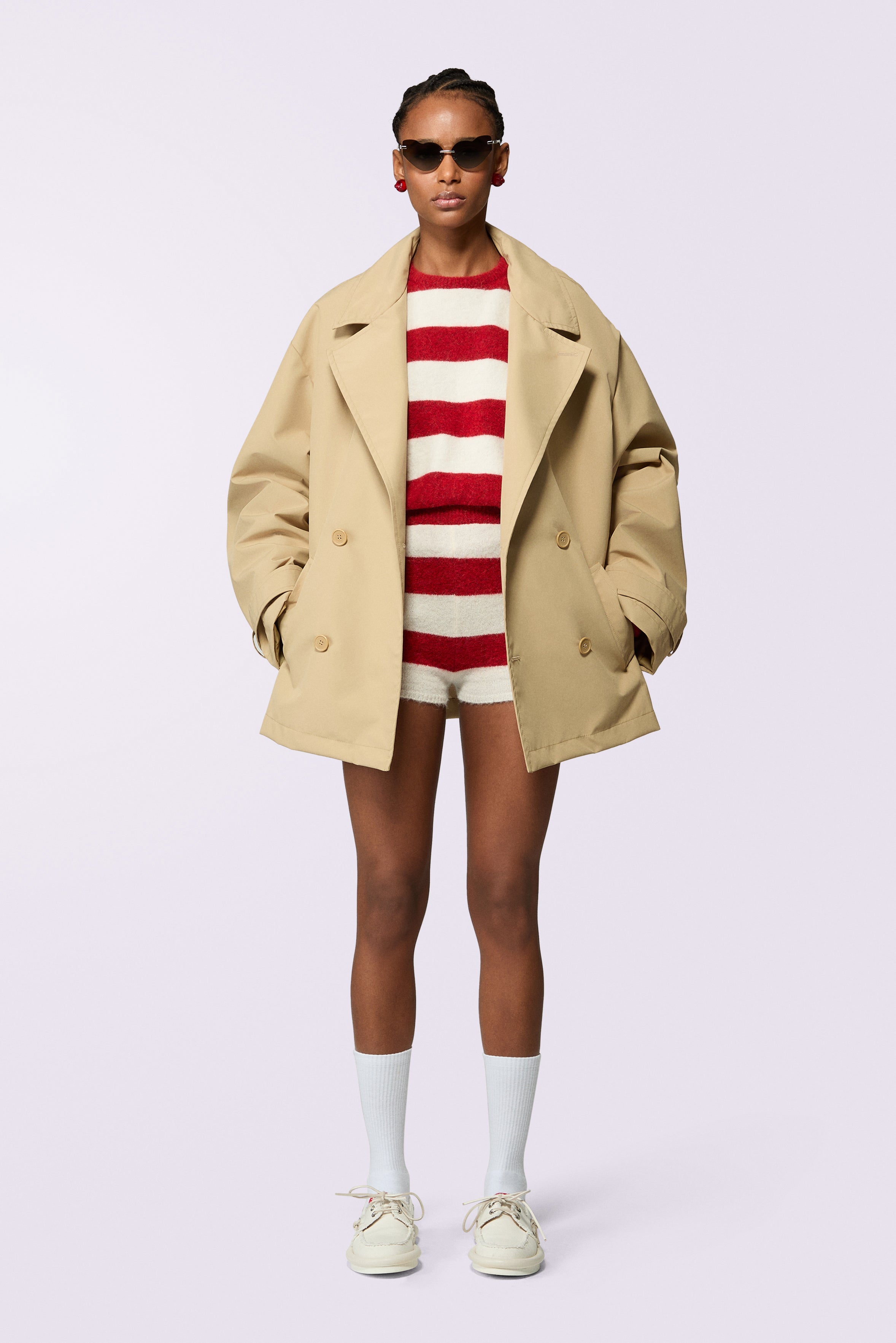 Stripe Knit Hot Pants Red