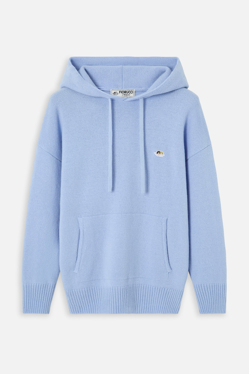 Angels Patch Knit Hoodie Light Blue