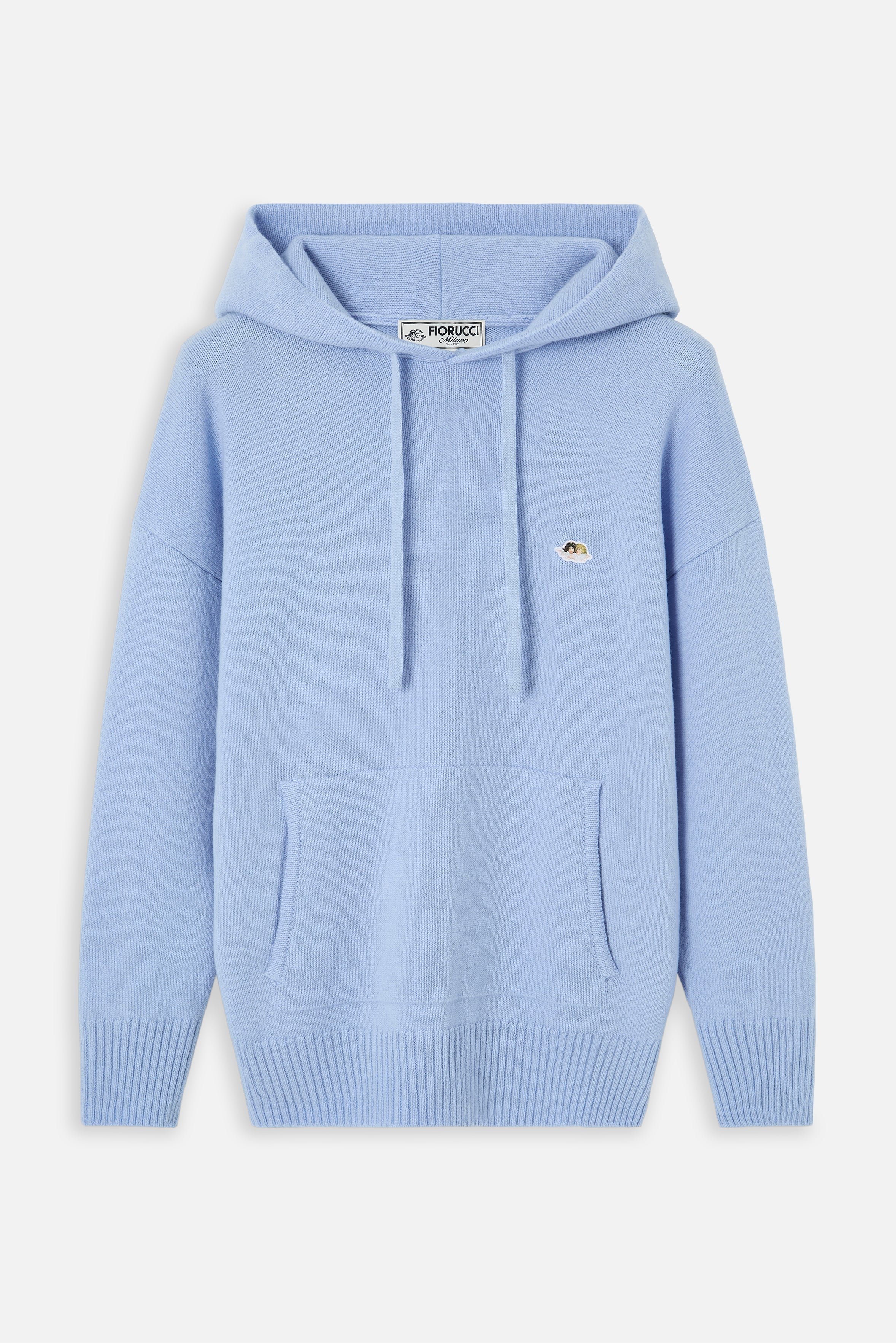 Angels Patch Knit Hoodie Light Blue