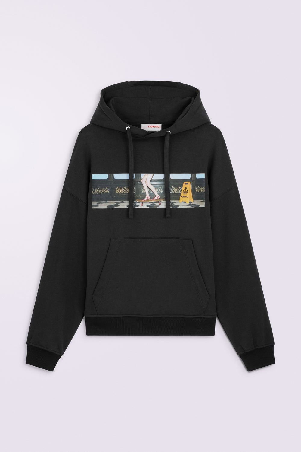 Skateboard Print Relaxed Hoodie Black
