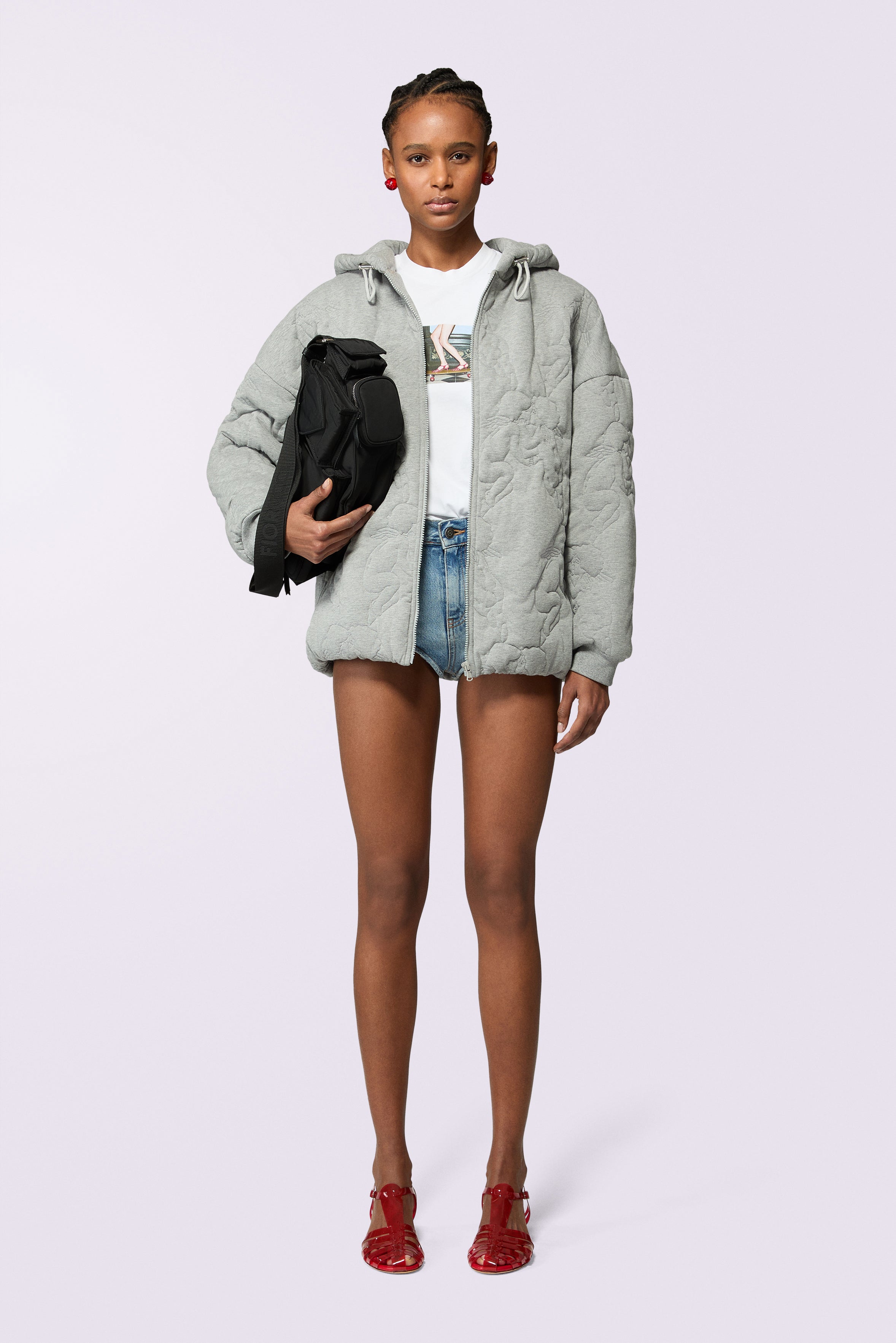 Kissing Angels Quilted Hoodie Grey