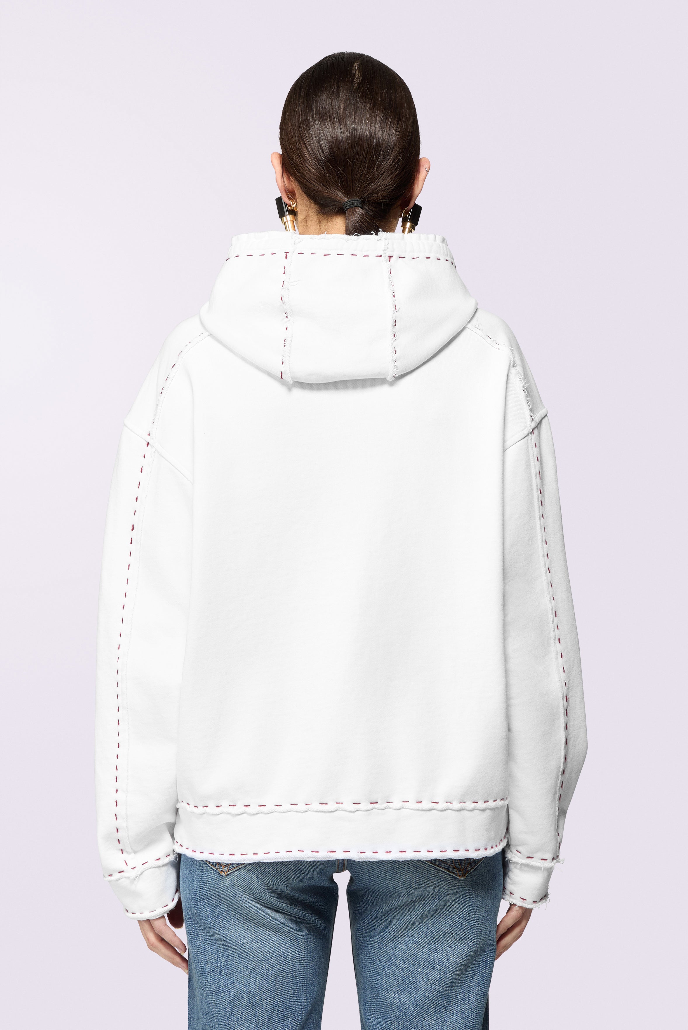 Stitch Logo Relaxed Hoodie White