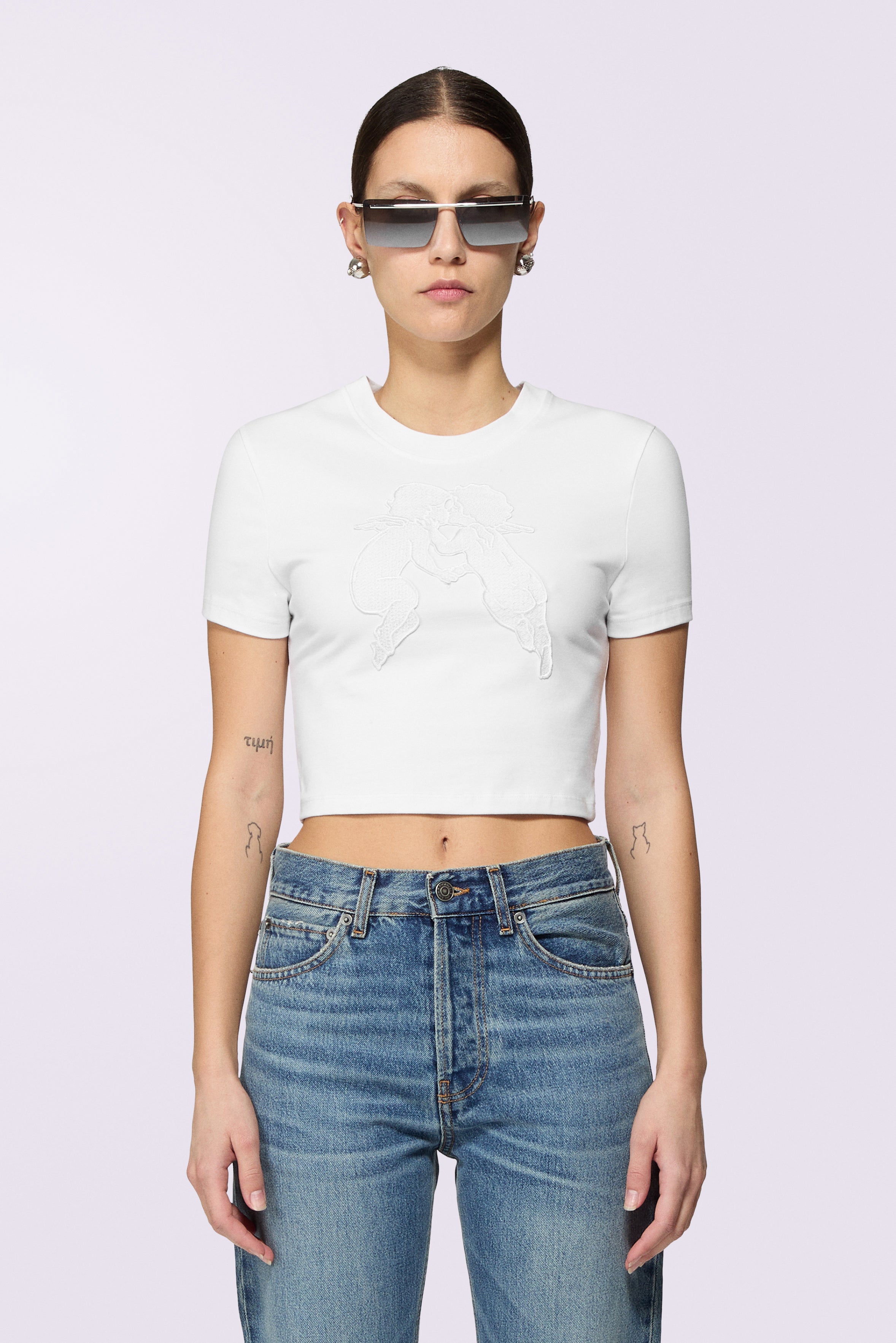 Kissing Angels Cropped T-Shirt White