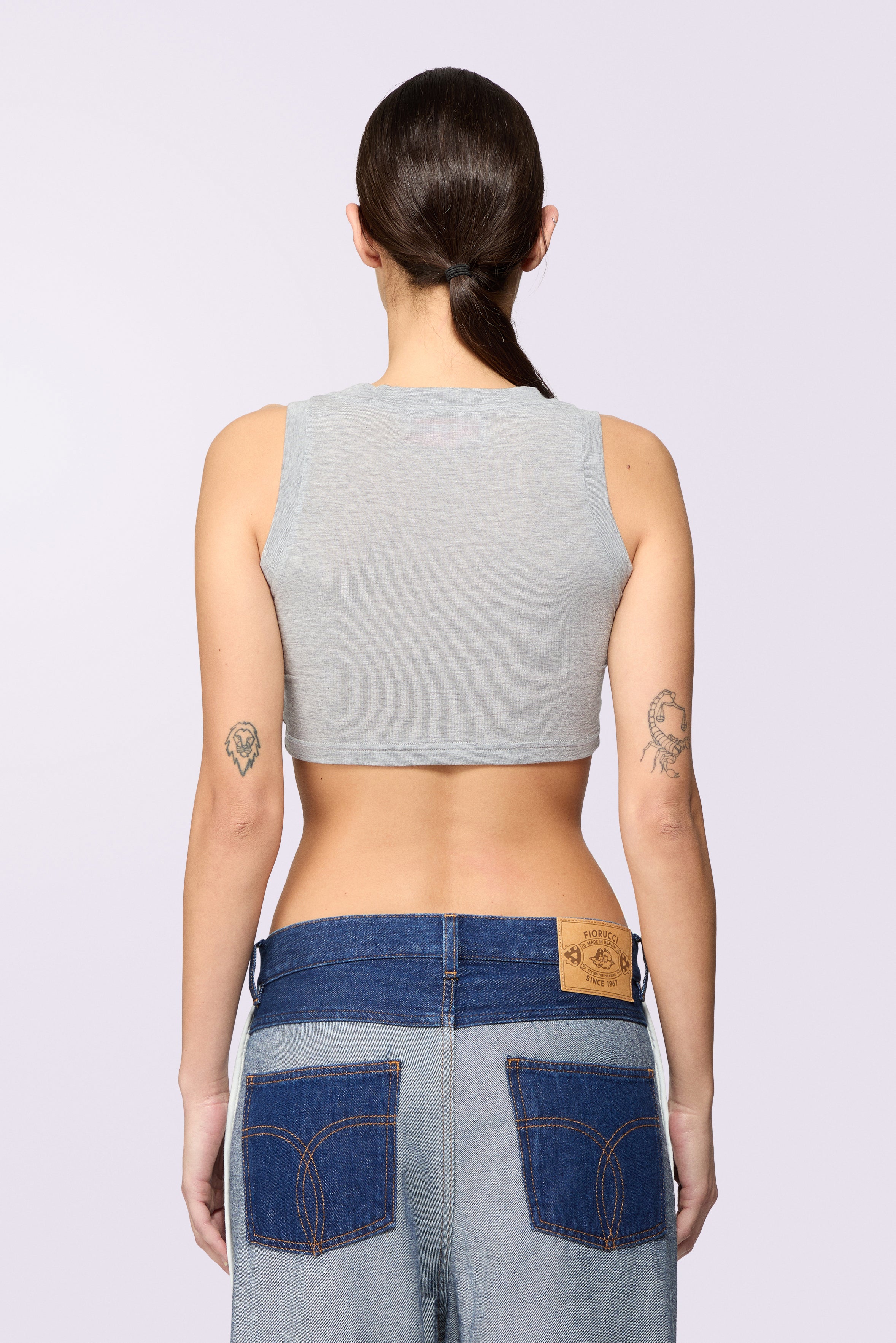 Label Jersey Crop Top Grey