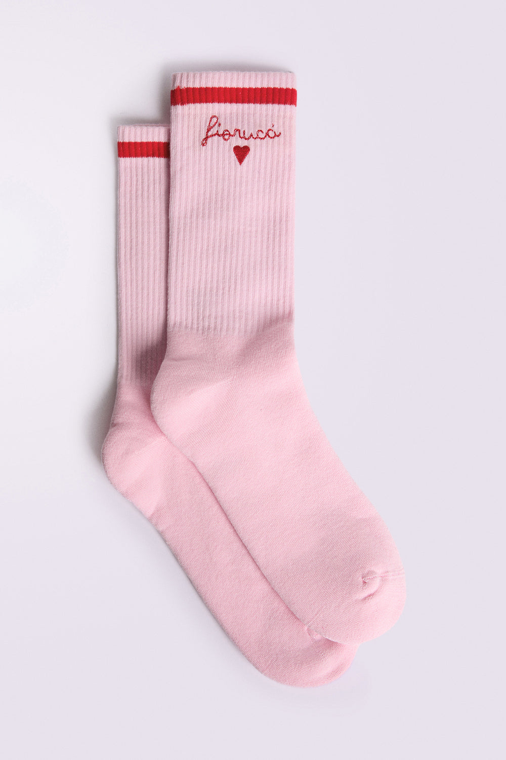 Embroidered Heart Socks Pink