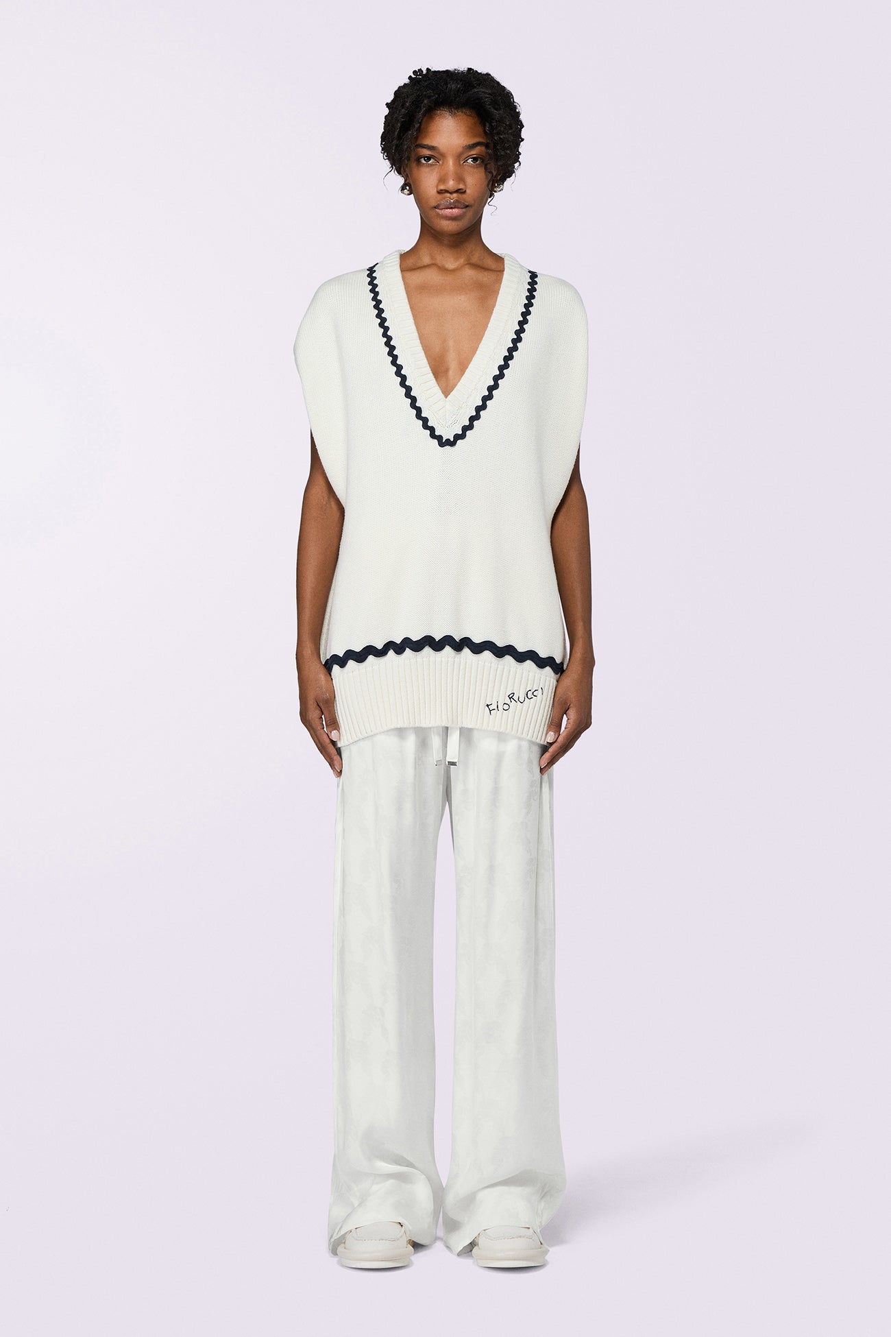 Kissing Angels Jacquard Trousers White