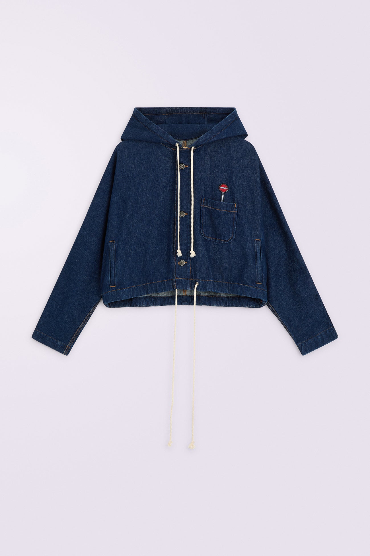 Lollipop Patch Denim Hoodie Deep Blue