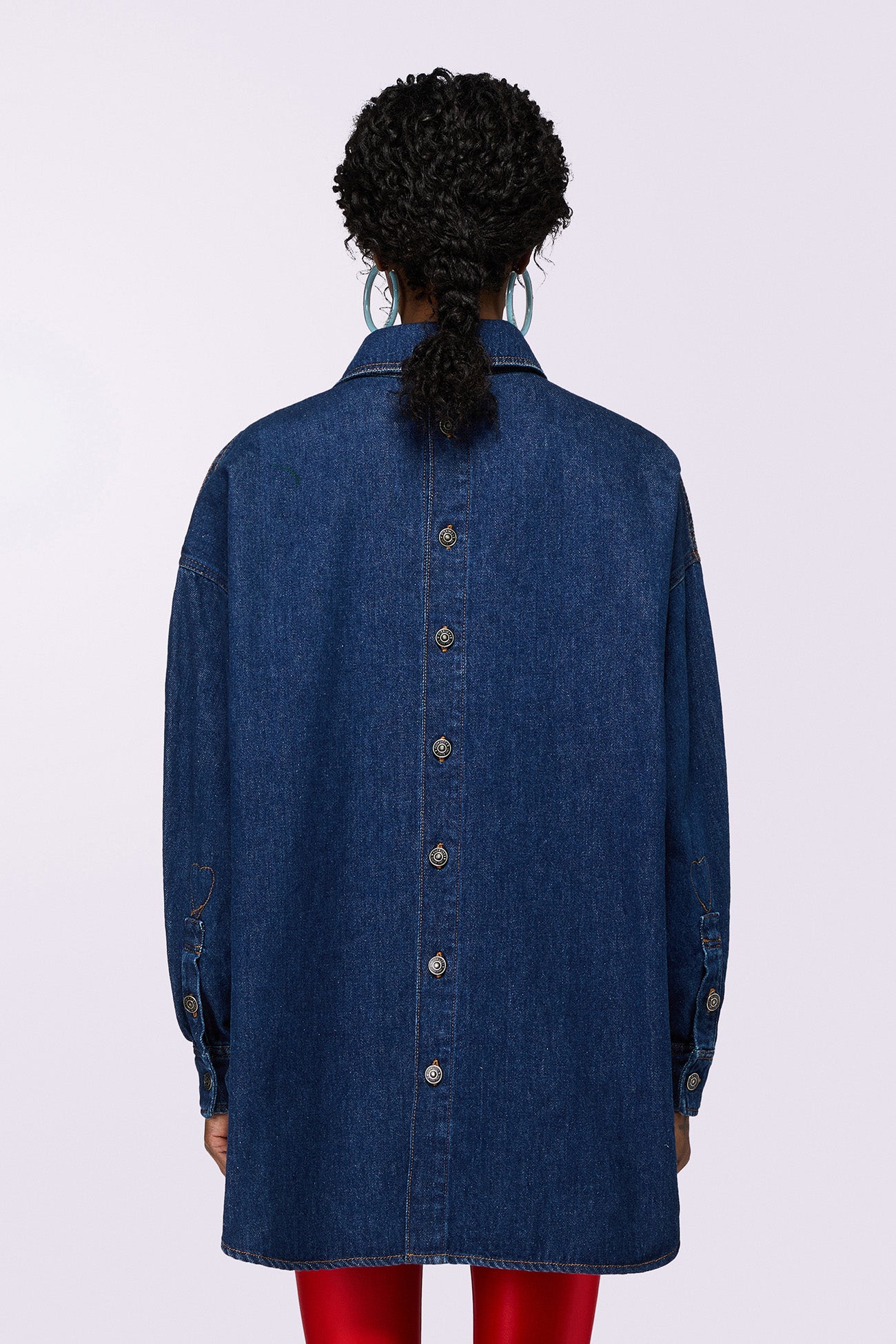 Open Back Denim Shirt Deep Blue