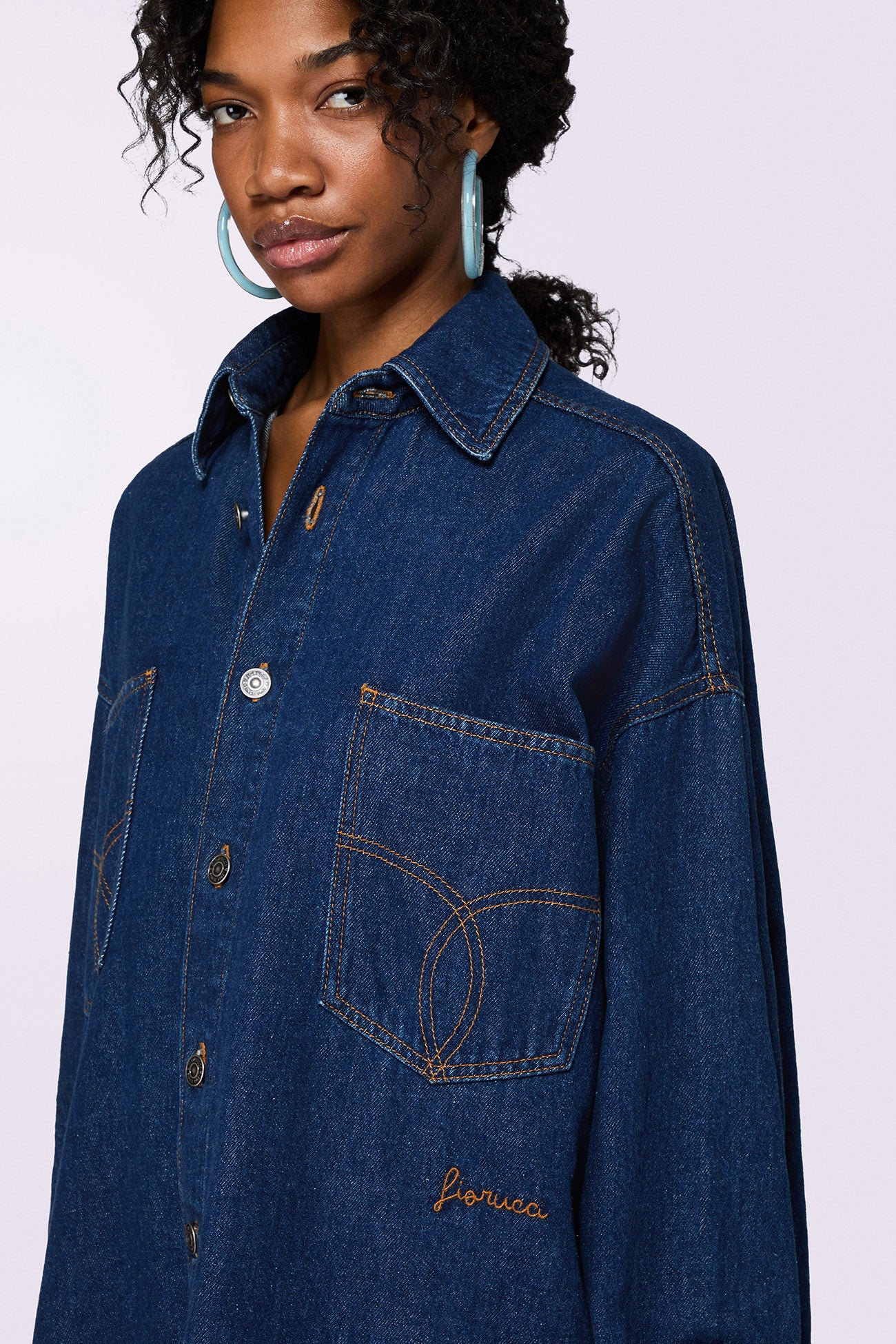 Open Back Denim Shirt Deep Blue
