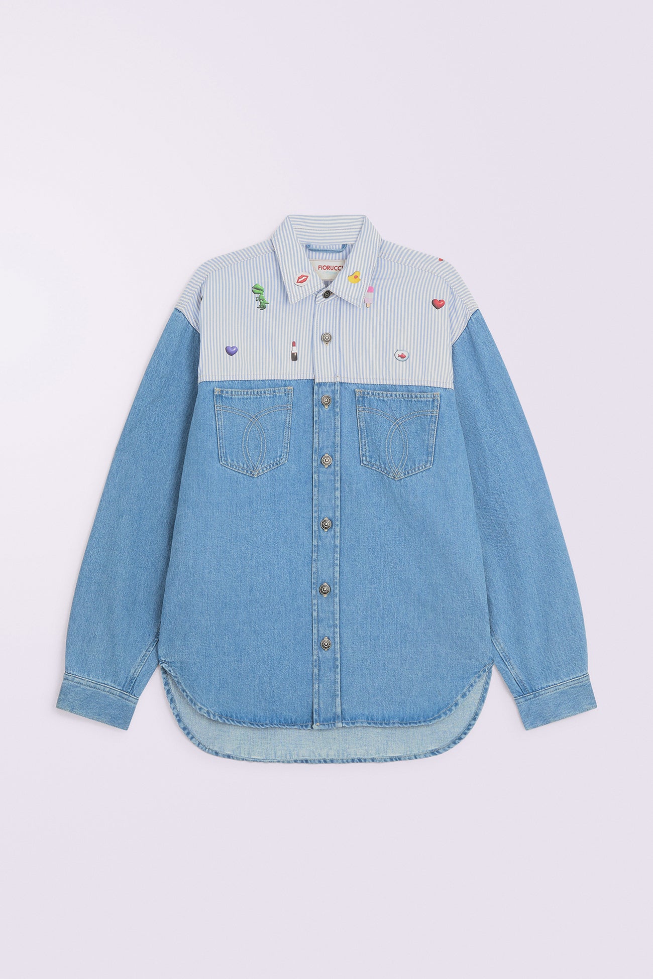 Charm Print Denim Shirt Baby Blue