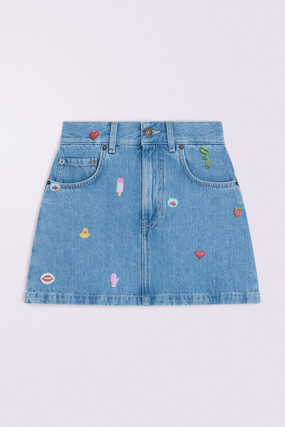 Charm Print Denim Mini Skirt Baby Blue