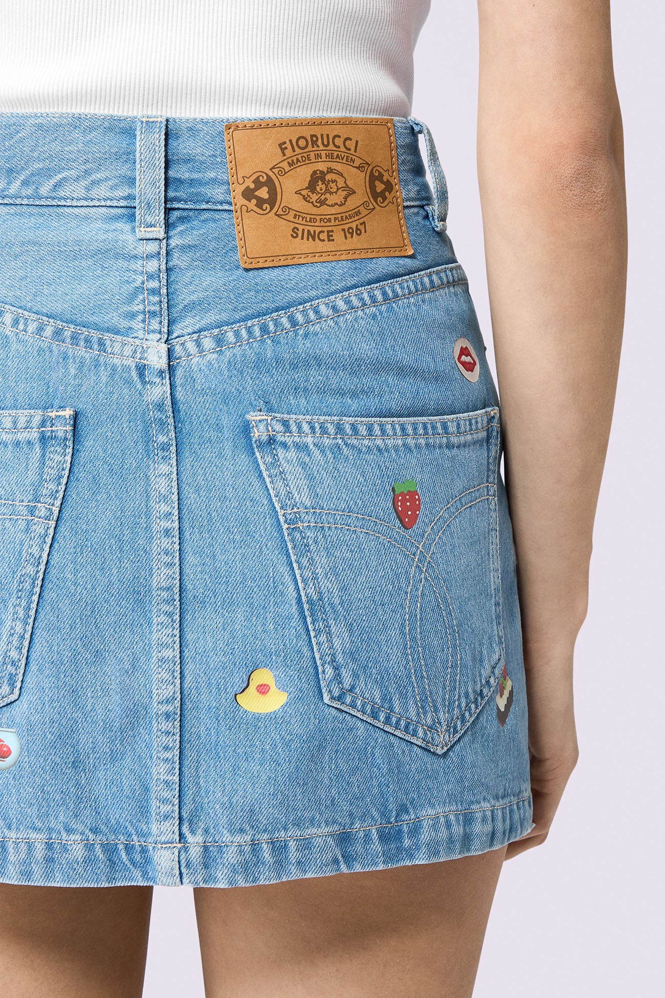 Charm Print Denim Mini Skirt Baby Blue