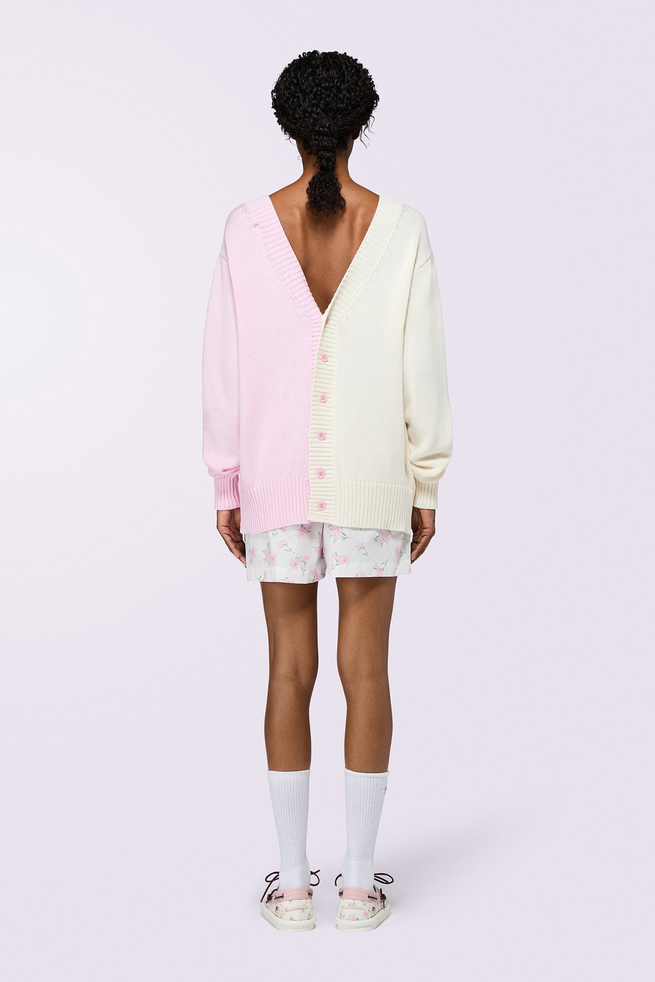 Open Back Knit Cardigan Pink