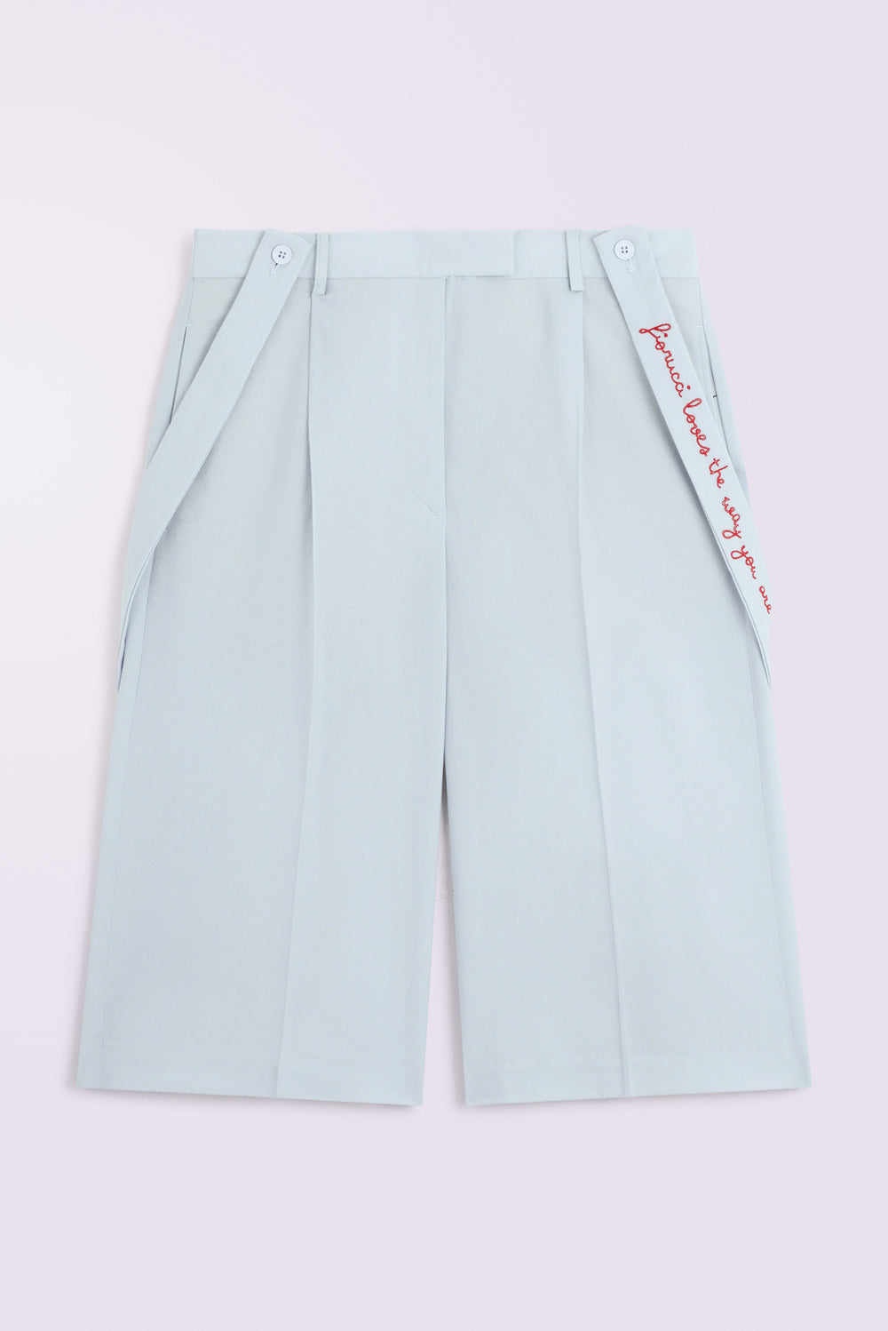 Embroidered Suspender Shorts Blue